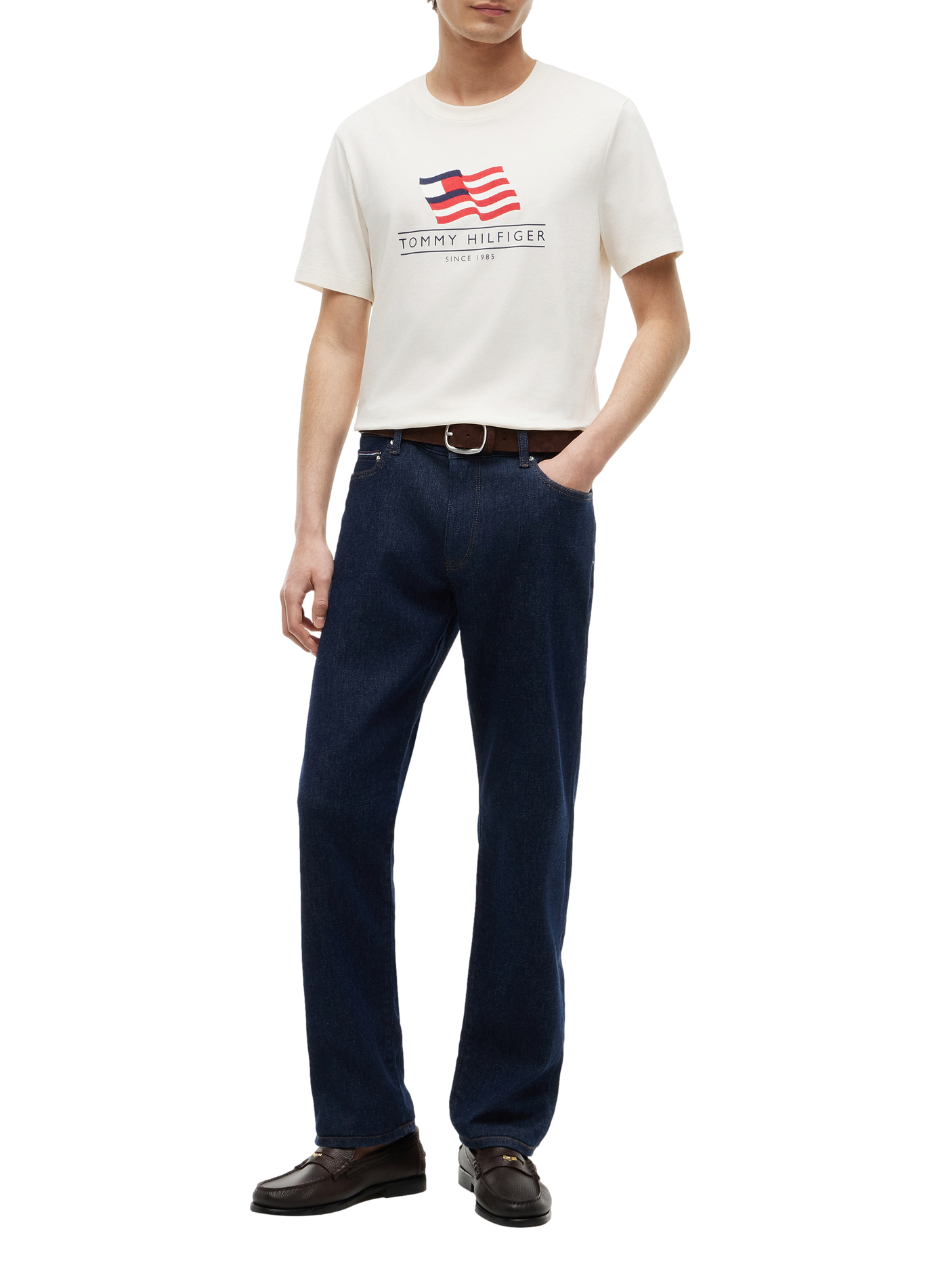 Cotton T-shirt with flag motif and logo TOMMY HILFIGER Beige