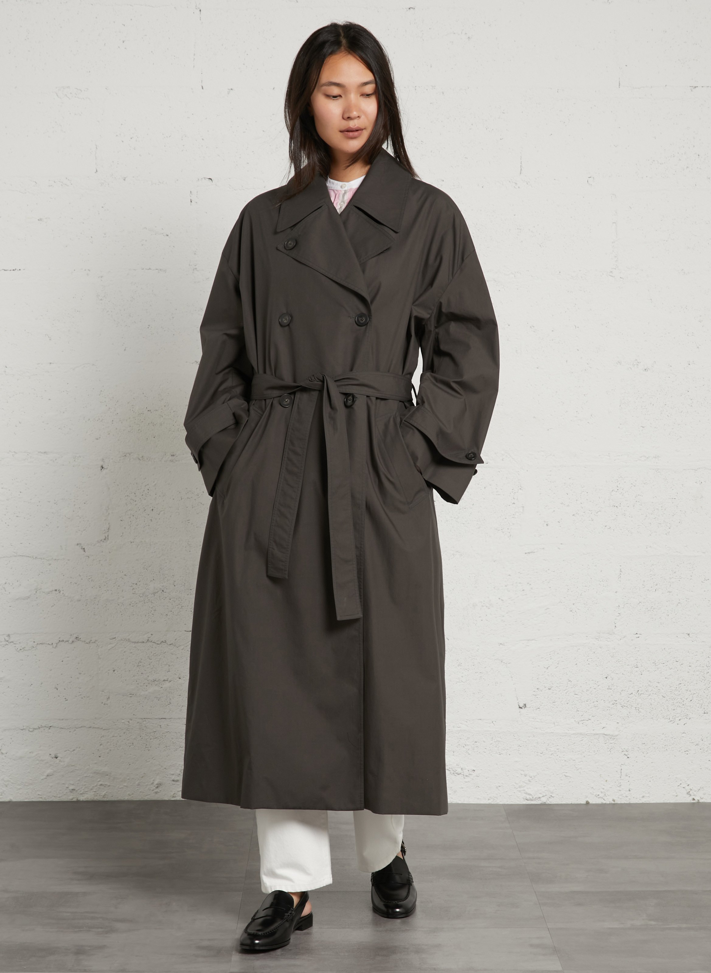 Manteau mi-long ceinturé uni helio SOEUR Gris