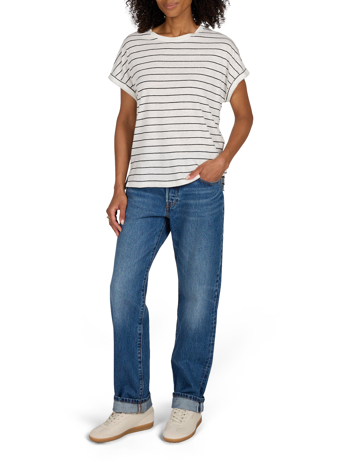 Gestreiftes Leinen-T-Shirt LEVI'S Weiss