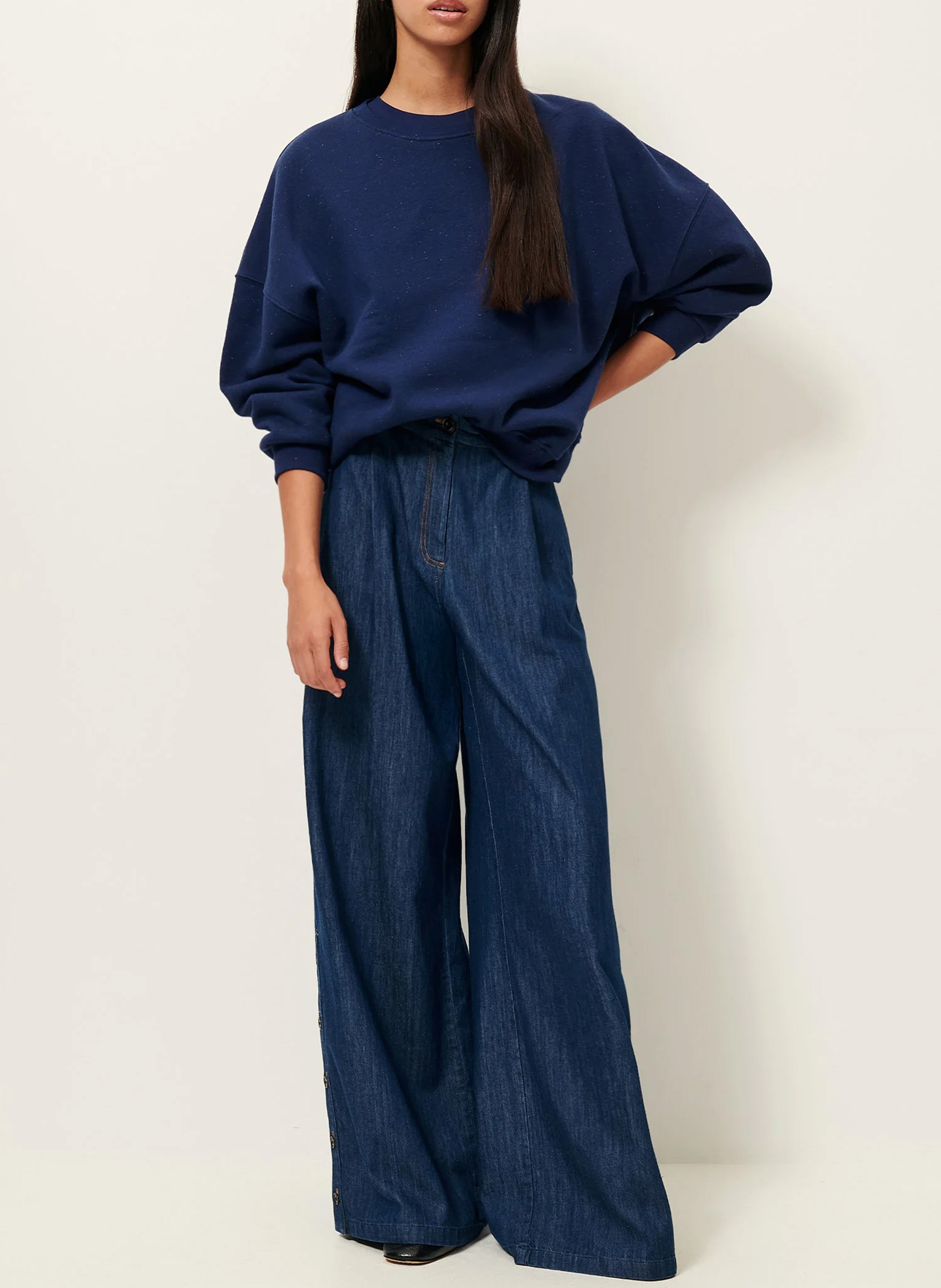 Sweat col rond oversize en coton mélangé chebbi SESSUN Bleu