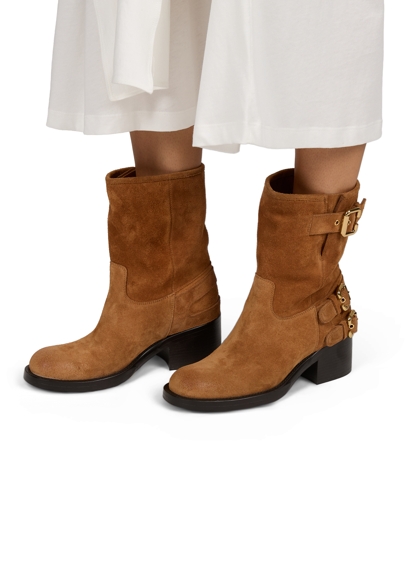 Dakota calf leather buckle ankle boots CHLOÉ Brown