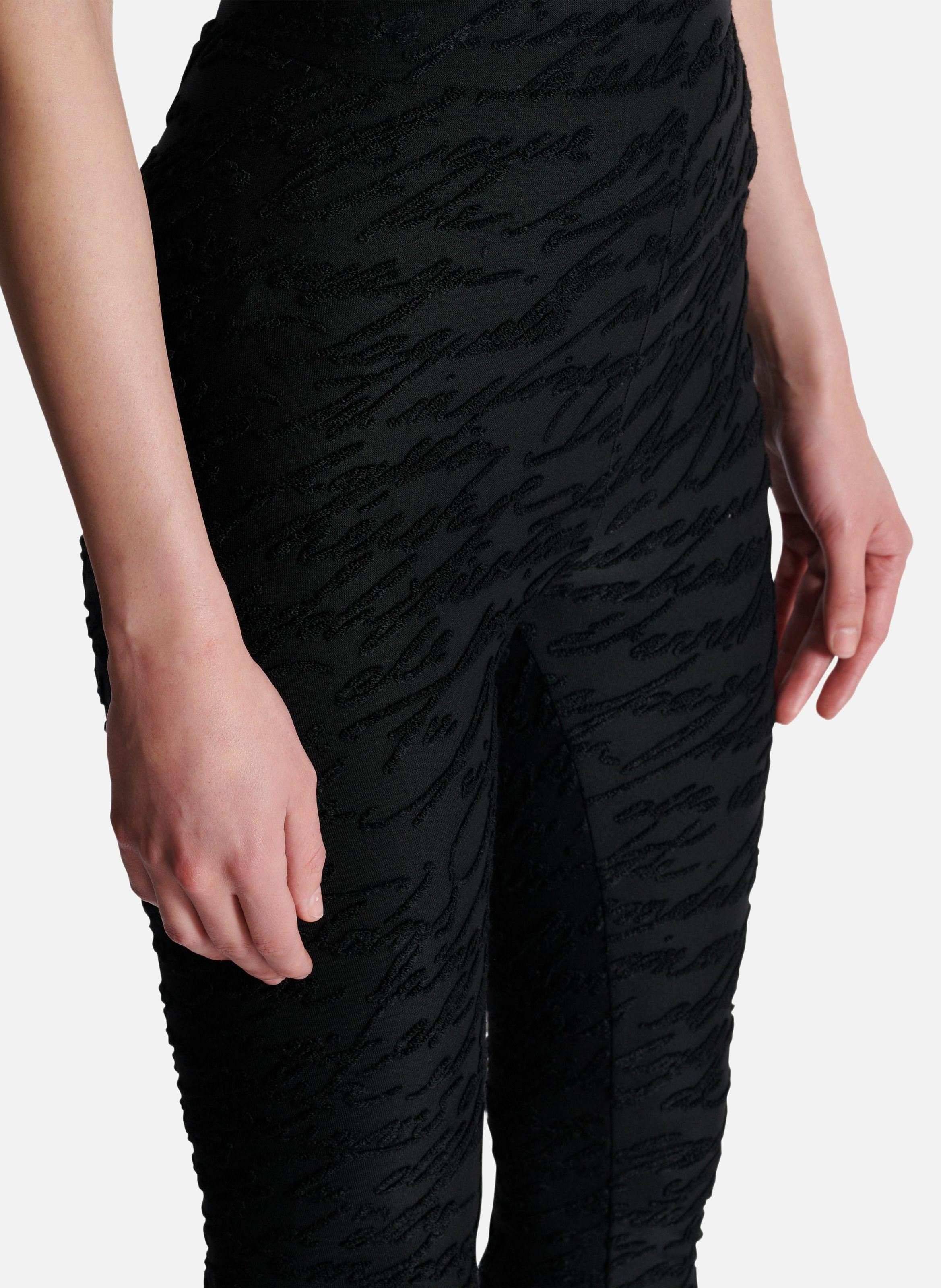 Legging en maille jacquard à motif « lettre d'amour » BALMAIN Noir