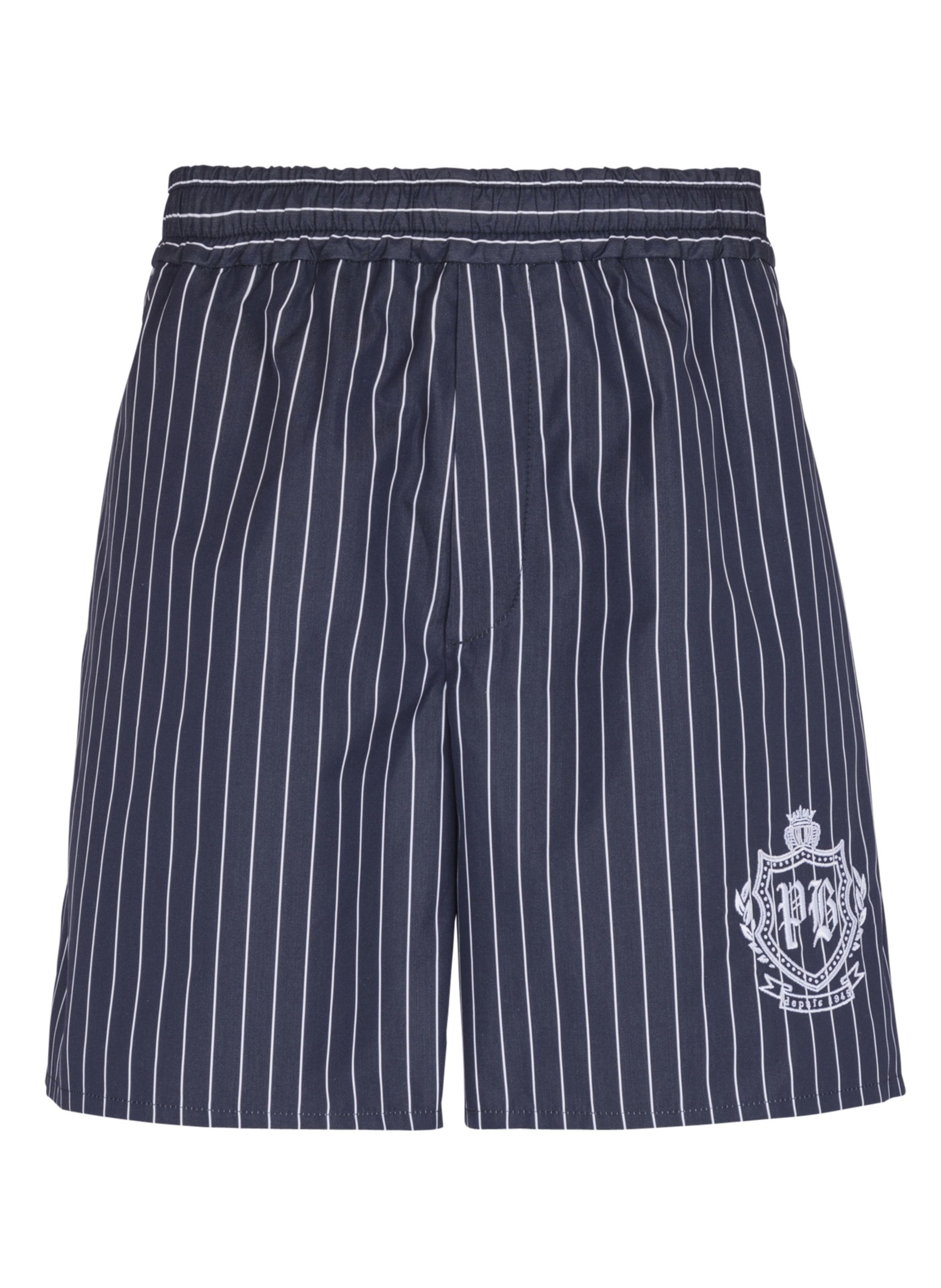Short de pyjama en popeline à rayures BALMAIN Bleu