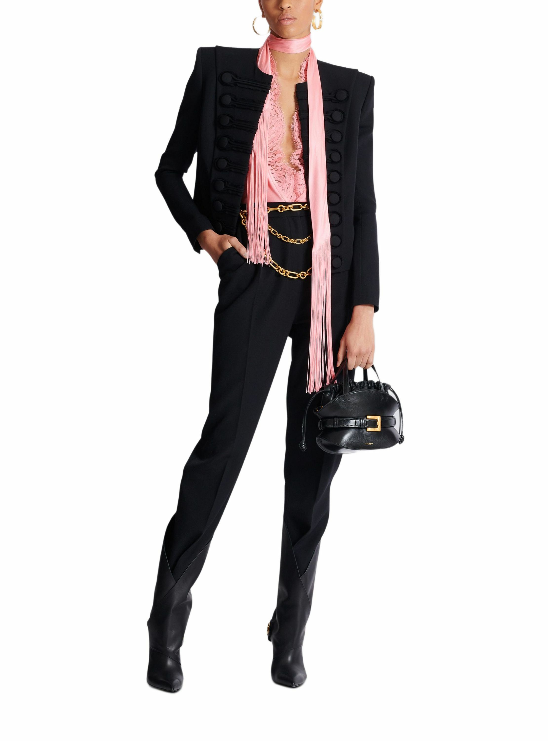 Pantalon taille haute en grain de poudre BALMAIN Noir