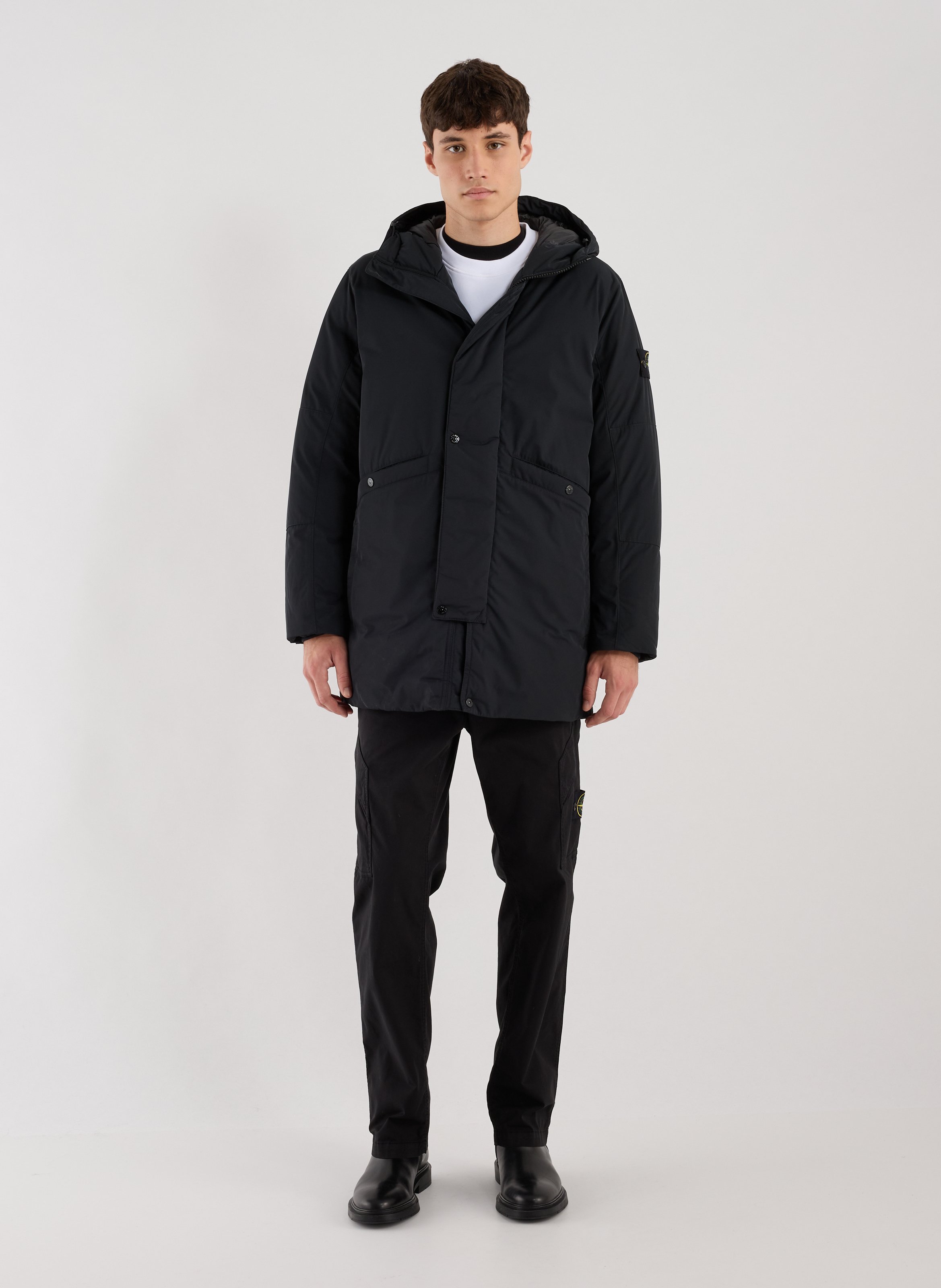 Hooded coat  STONE ISLAND Black