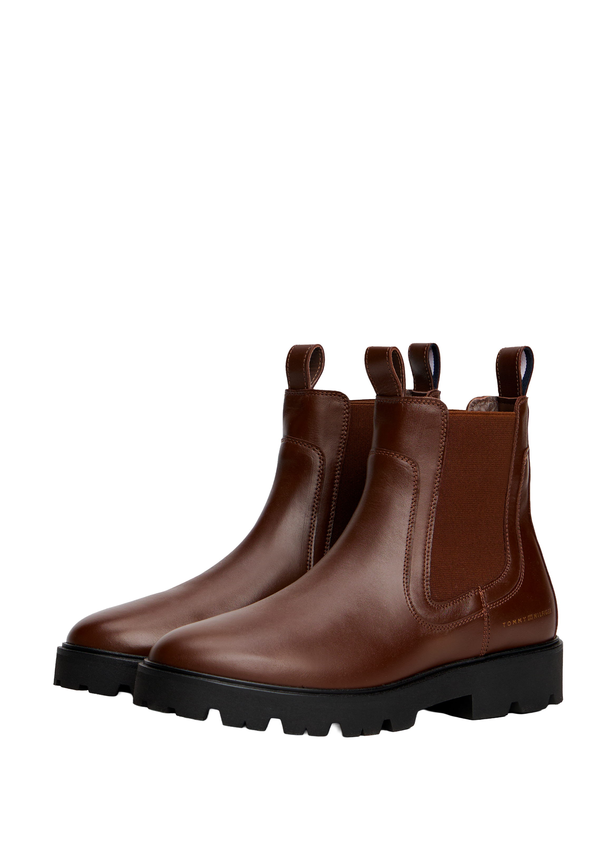 Grooved leather ankle boots TOMMY HILFIGER Brown
