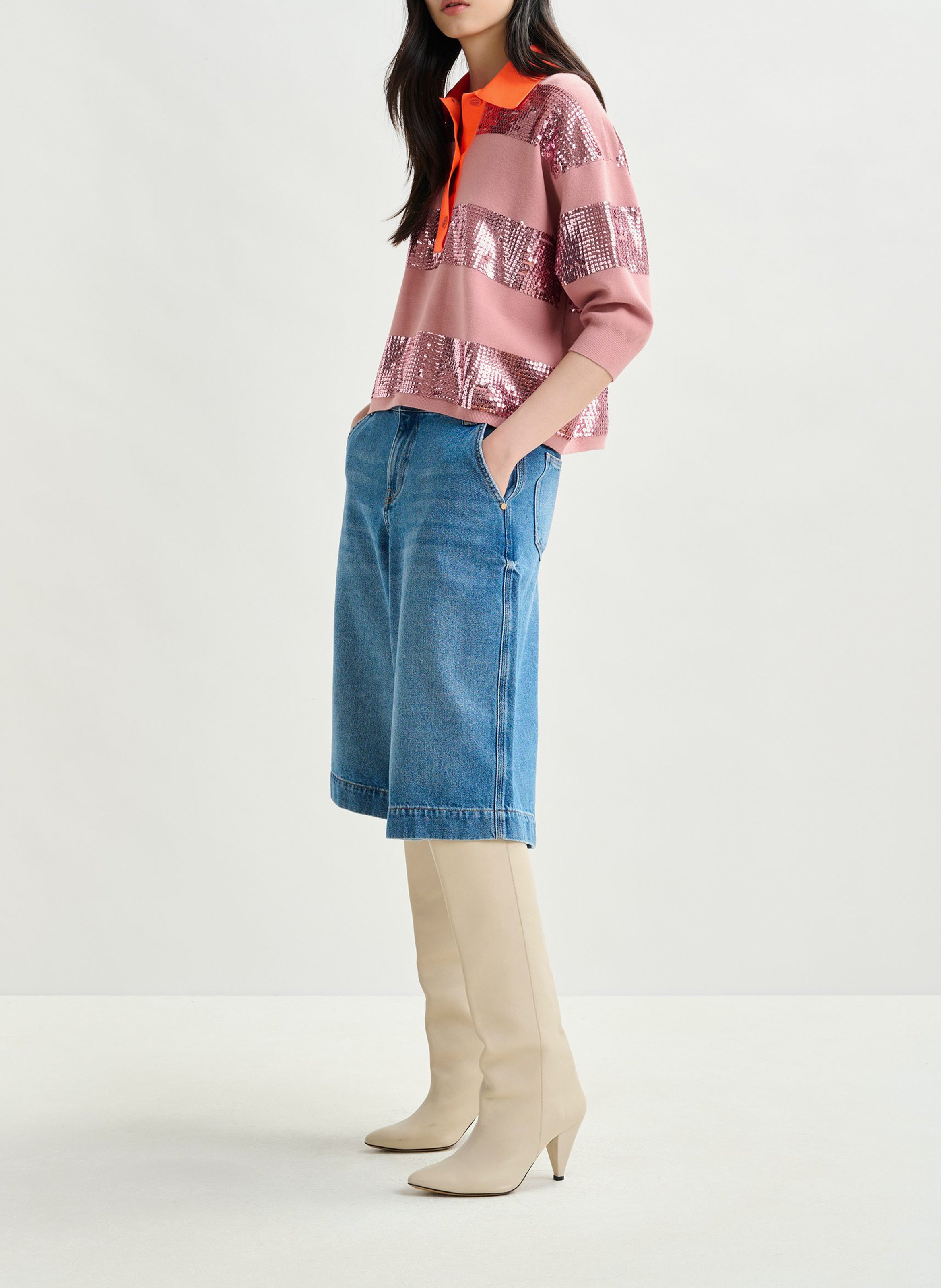 Polo ample à rayures sequins illuminati ESSENTIEL ANTWERP Rose