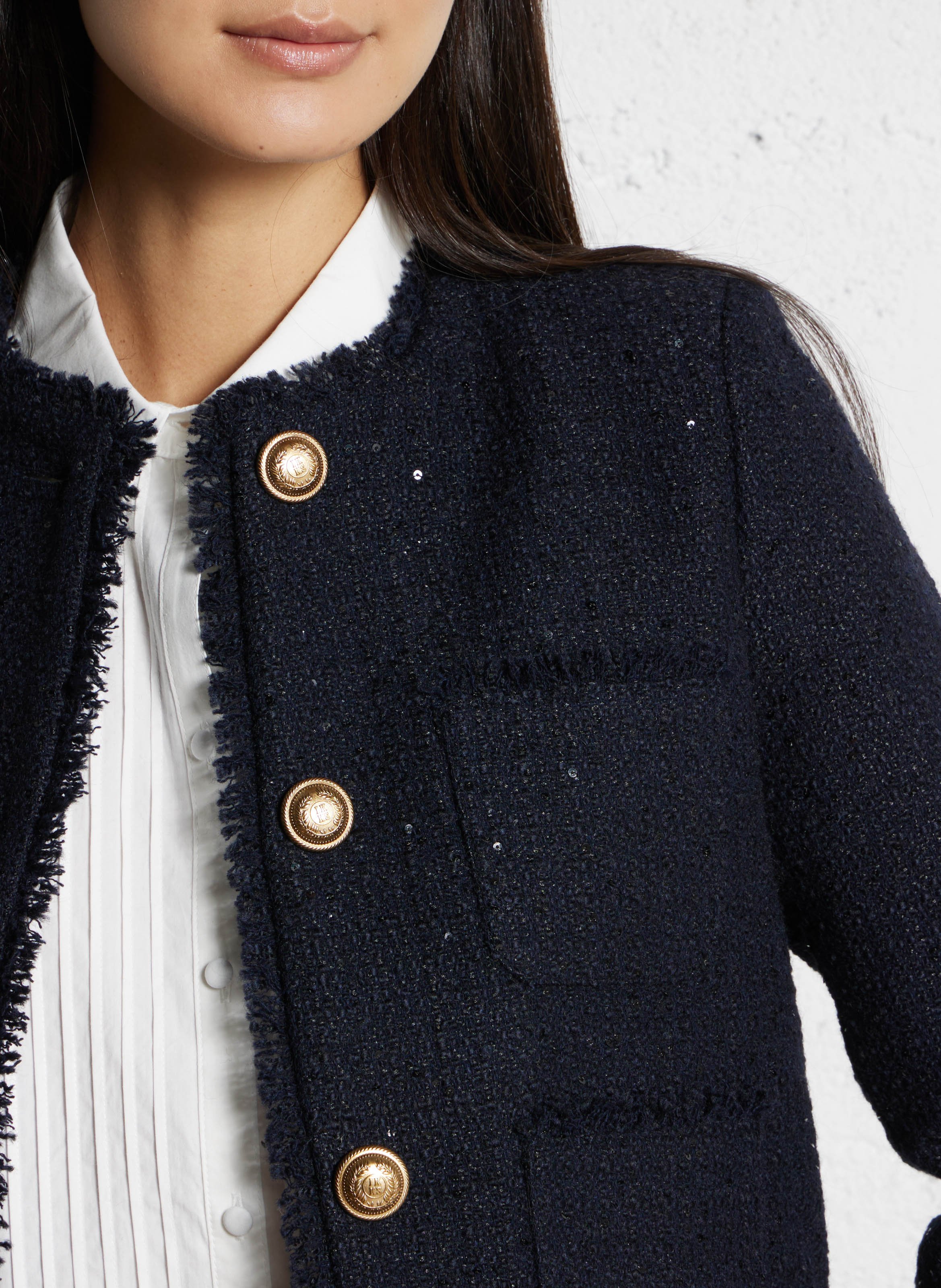 Veste courte effet tweed à sequins IKKS Bleu