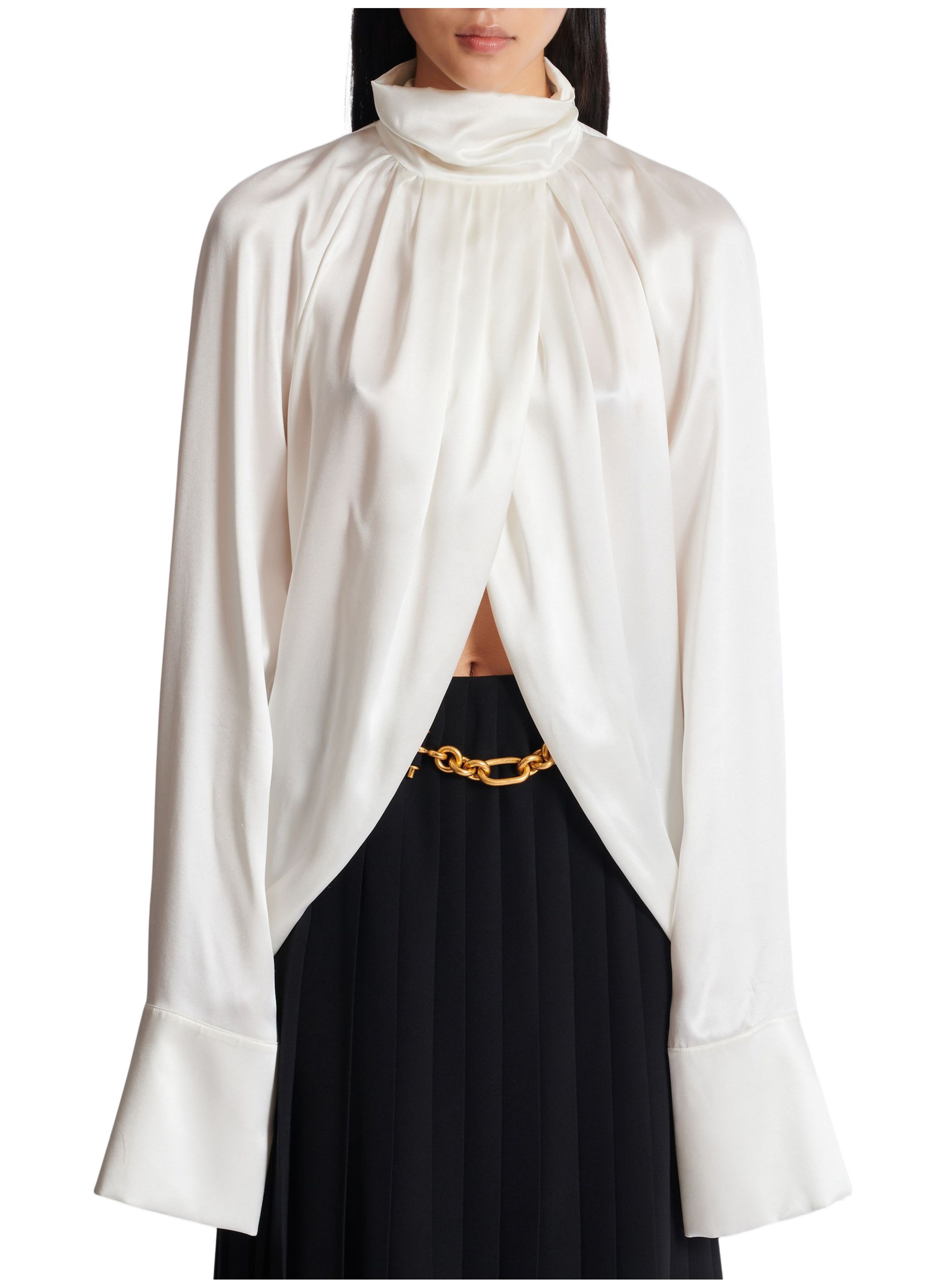 Blouse drapée en soie BALMAIN Blanc