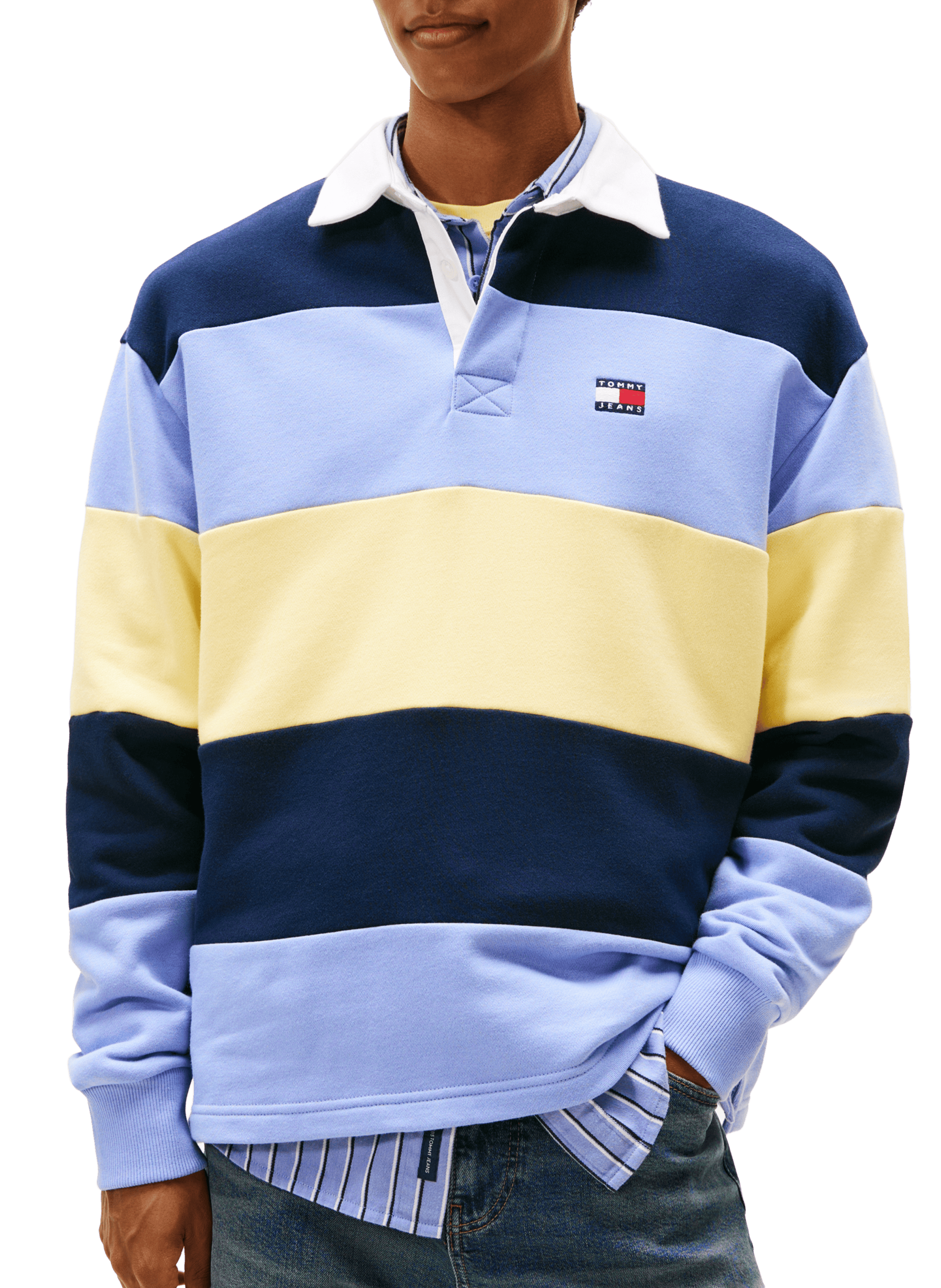 Long-sleeved striped cotton polo shirt TOMMY HILFIGER Blue
