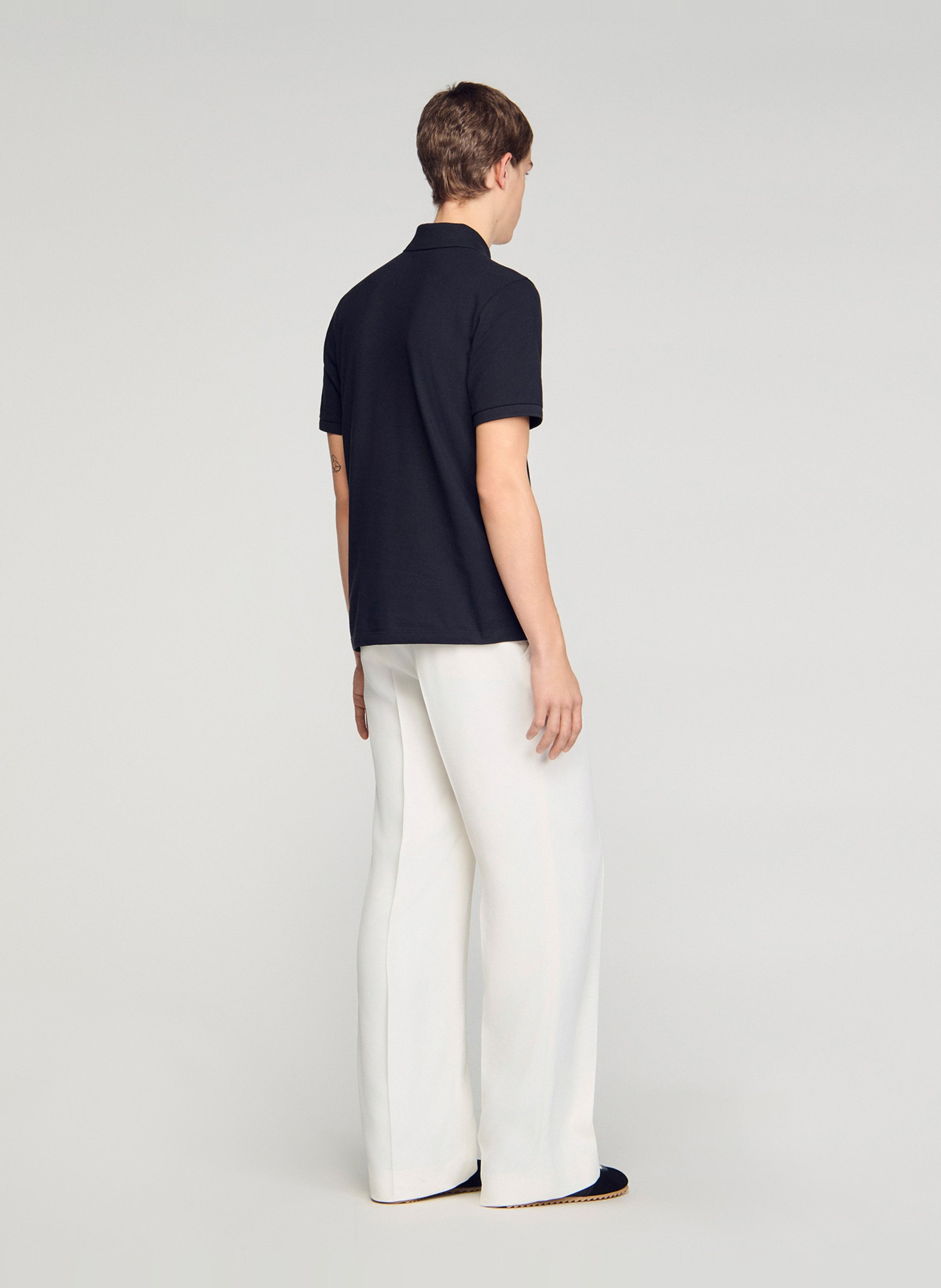 Polo droit en coton SANDRO Noir