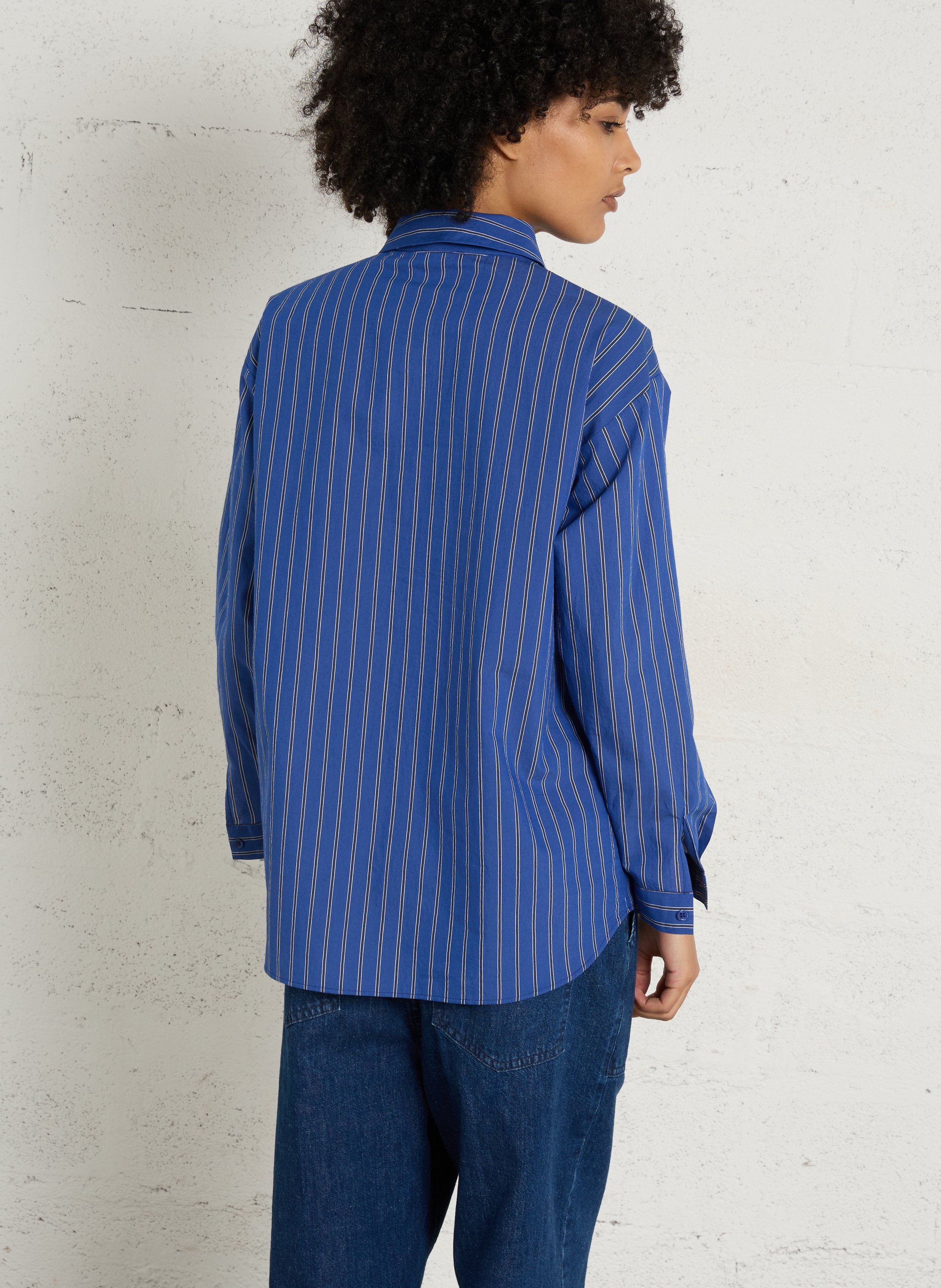 Chemise oversize col classique en coton mélangé rayé passy MAISON 123 Bleu