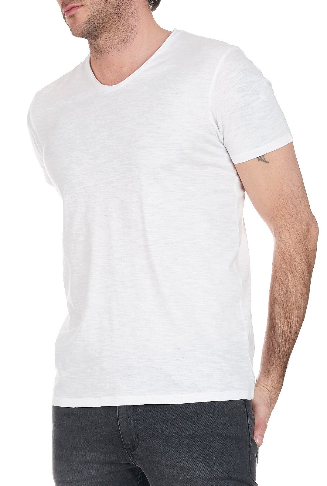 Tee-shirt col v en coton  Blanc