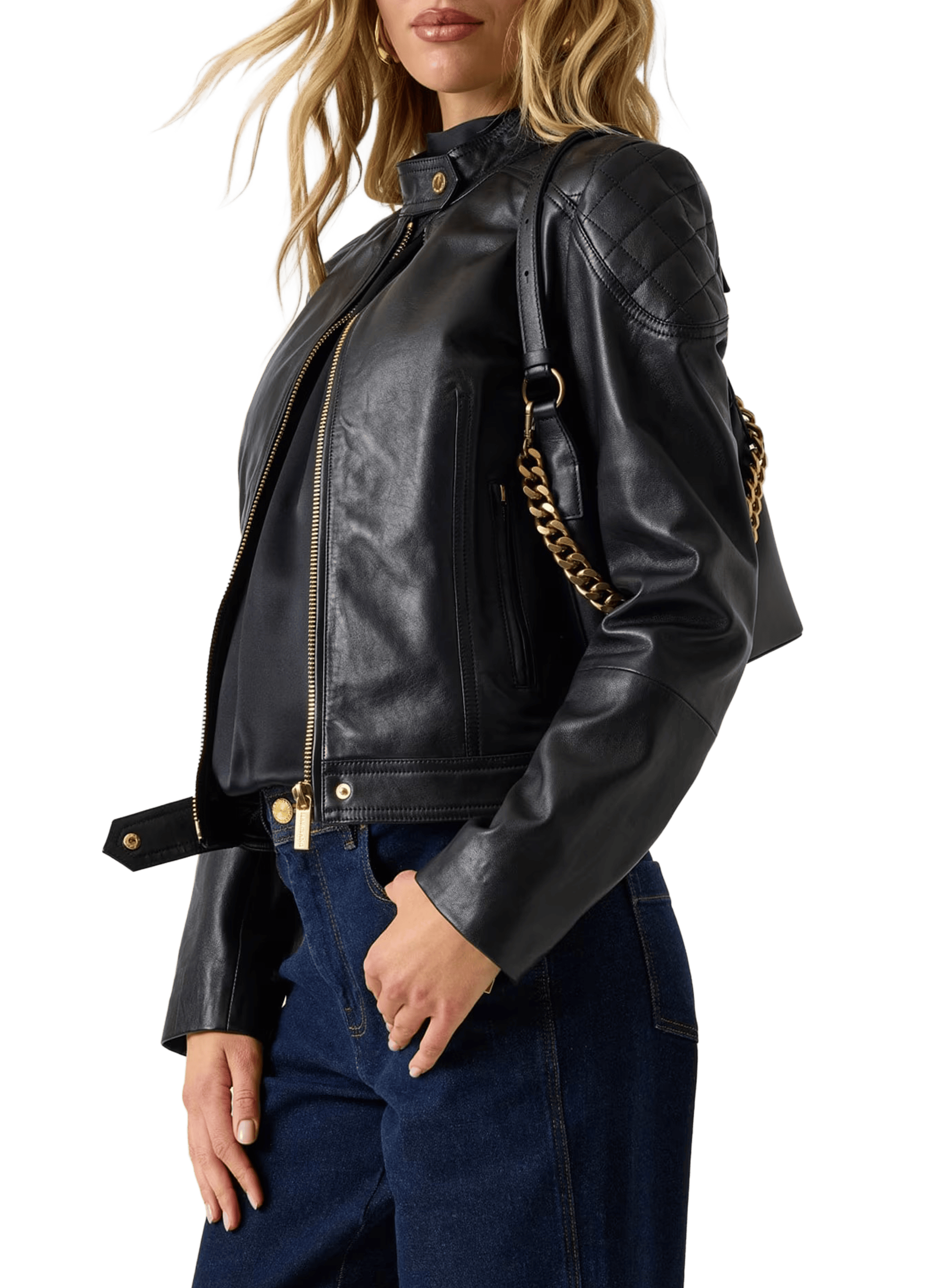 Veste col montant en cuir GUESS Noir