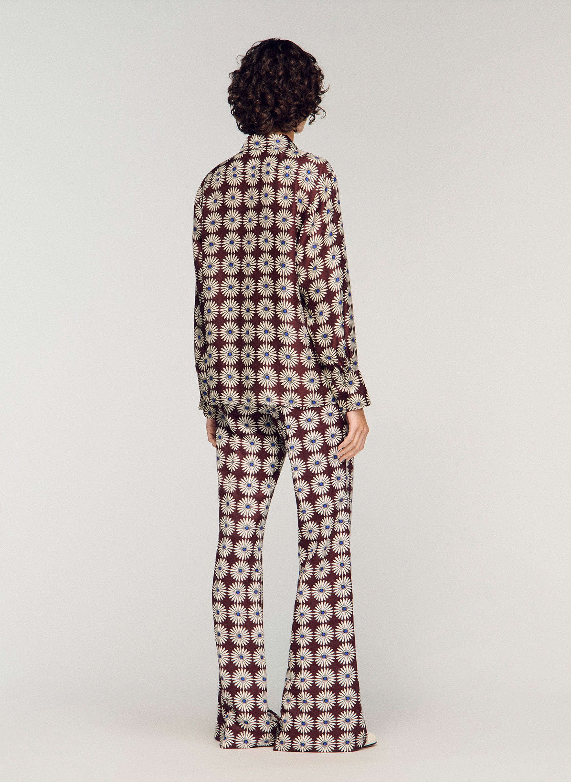 Chemise droite fleurie en soie SANDRO Marron