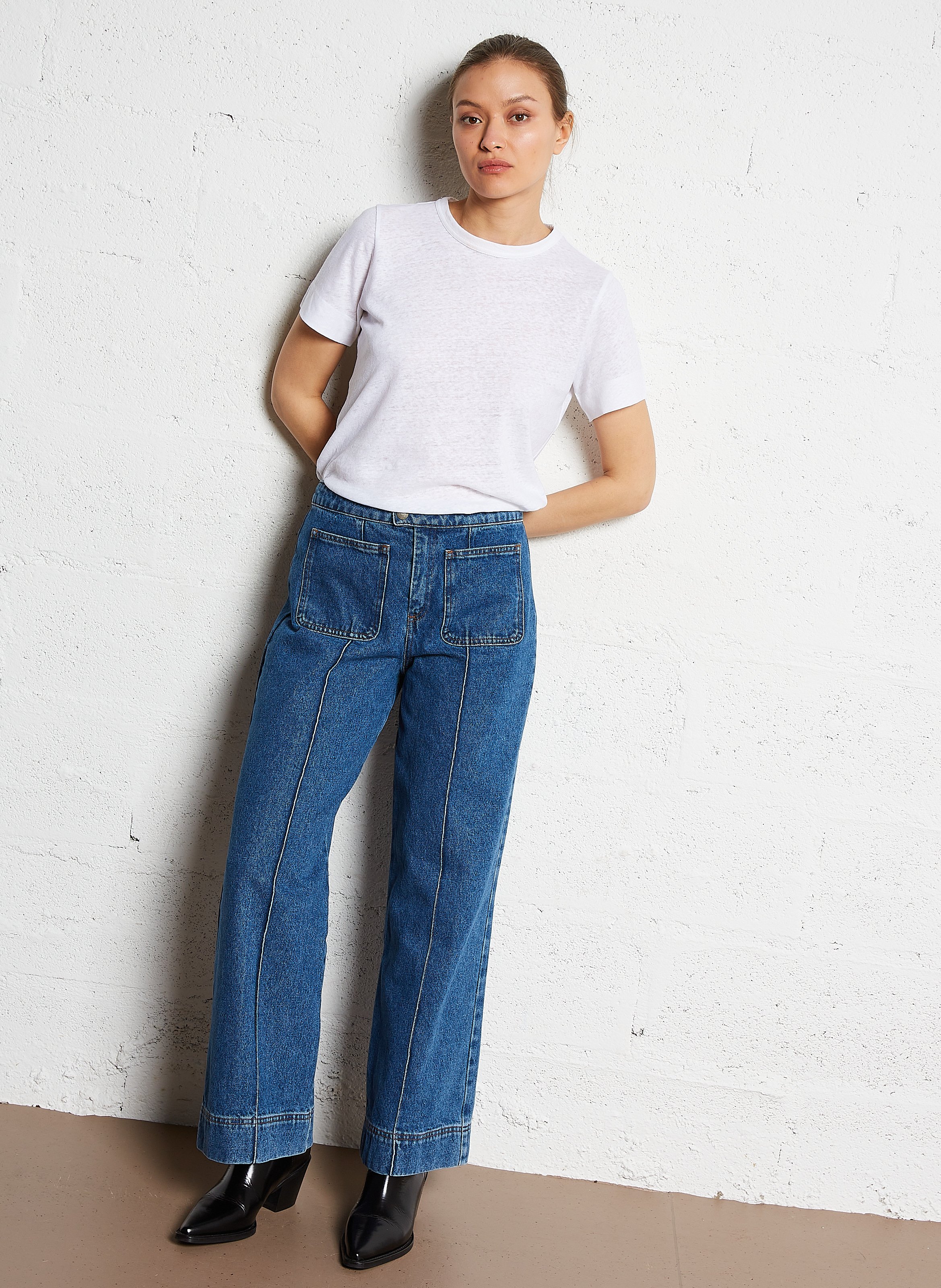 Jean évasé et délavé en coton harry SOEUR Bleu