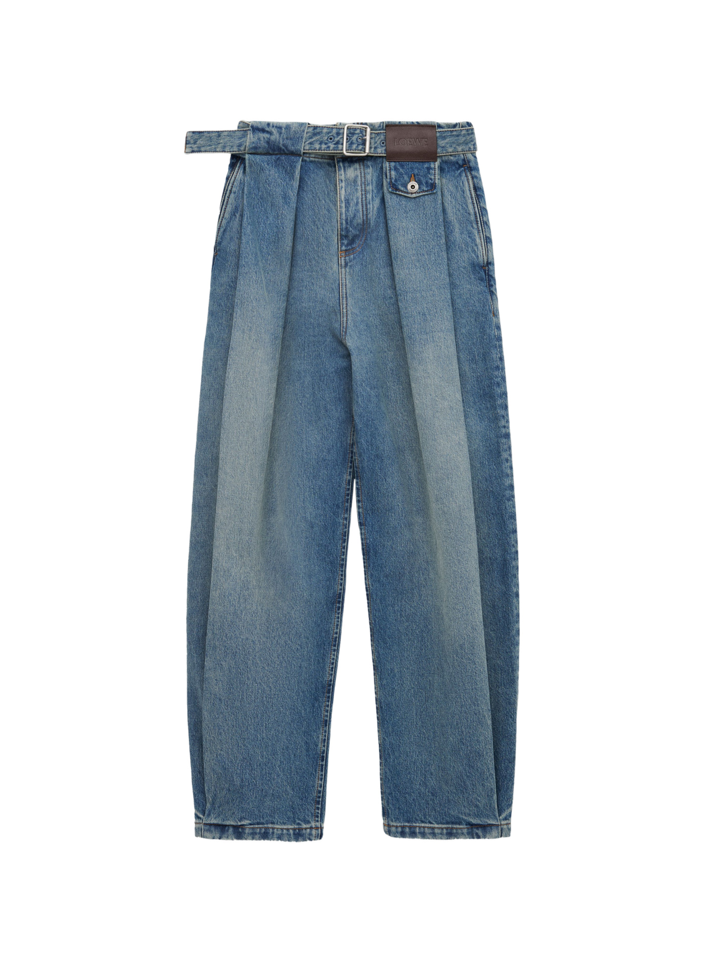 Jean large à plis en denim de coton délavé LOEWE Bleu