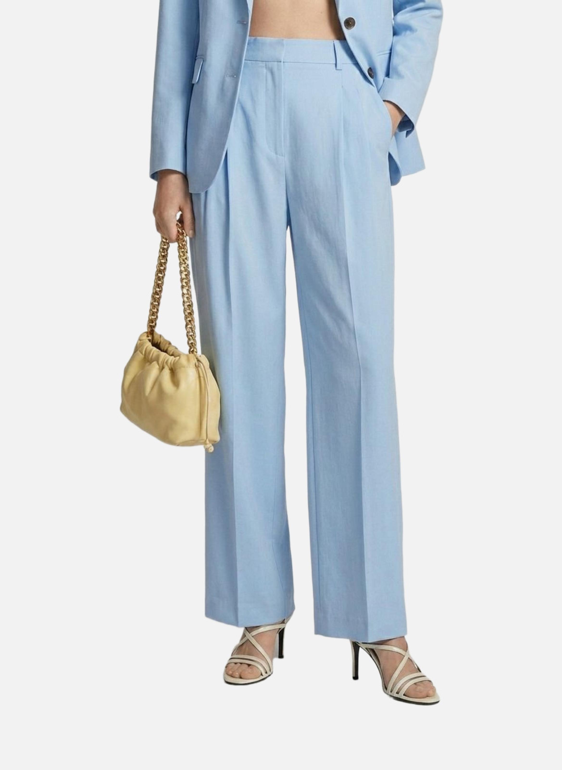 Pantalon de tailleur à pinces large en lin et coton THE KOOPLES Bleu