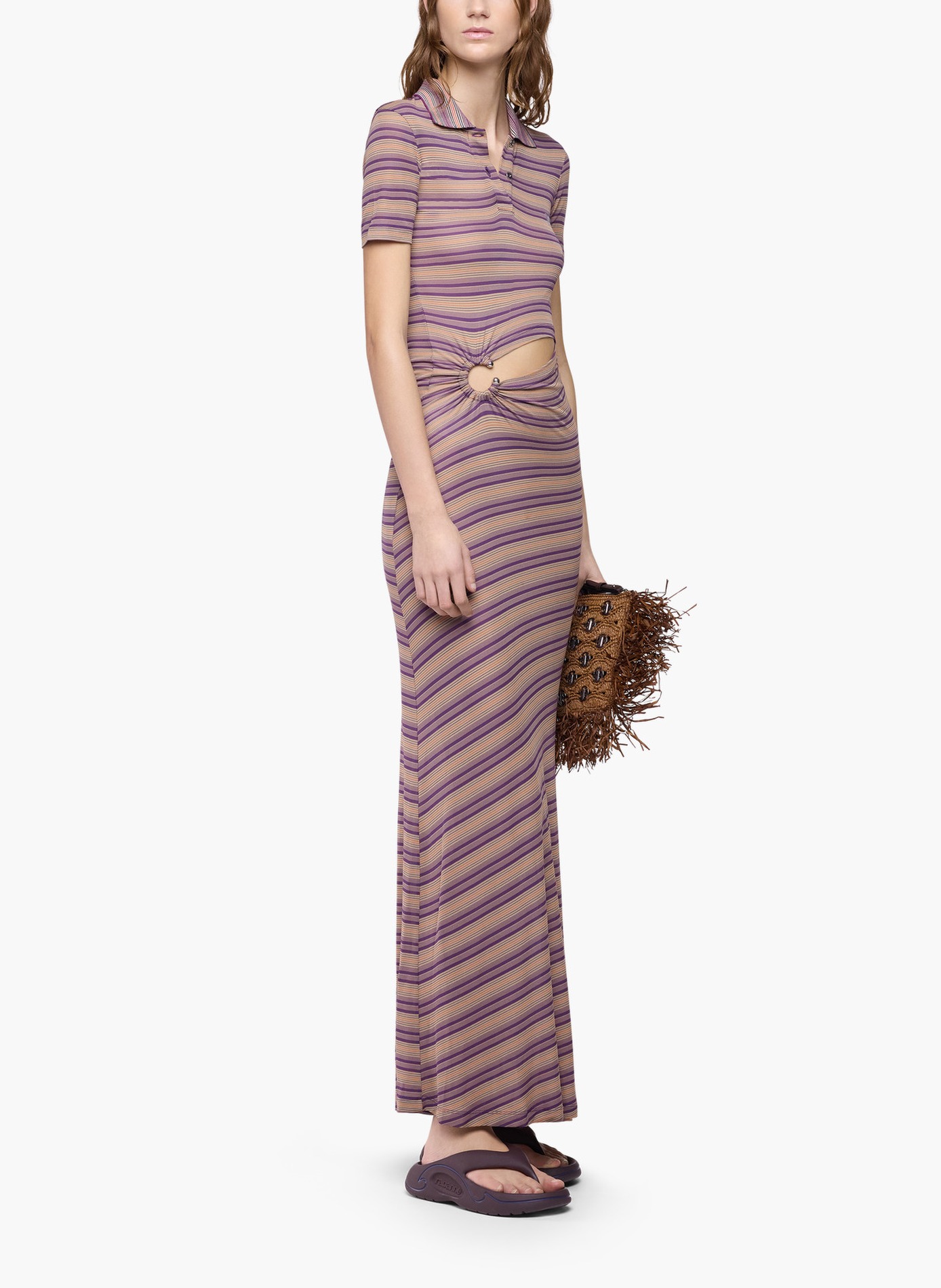 Longue robe piercing en jersey viscose rayé RABANNE Violet
