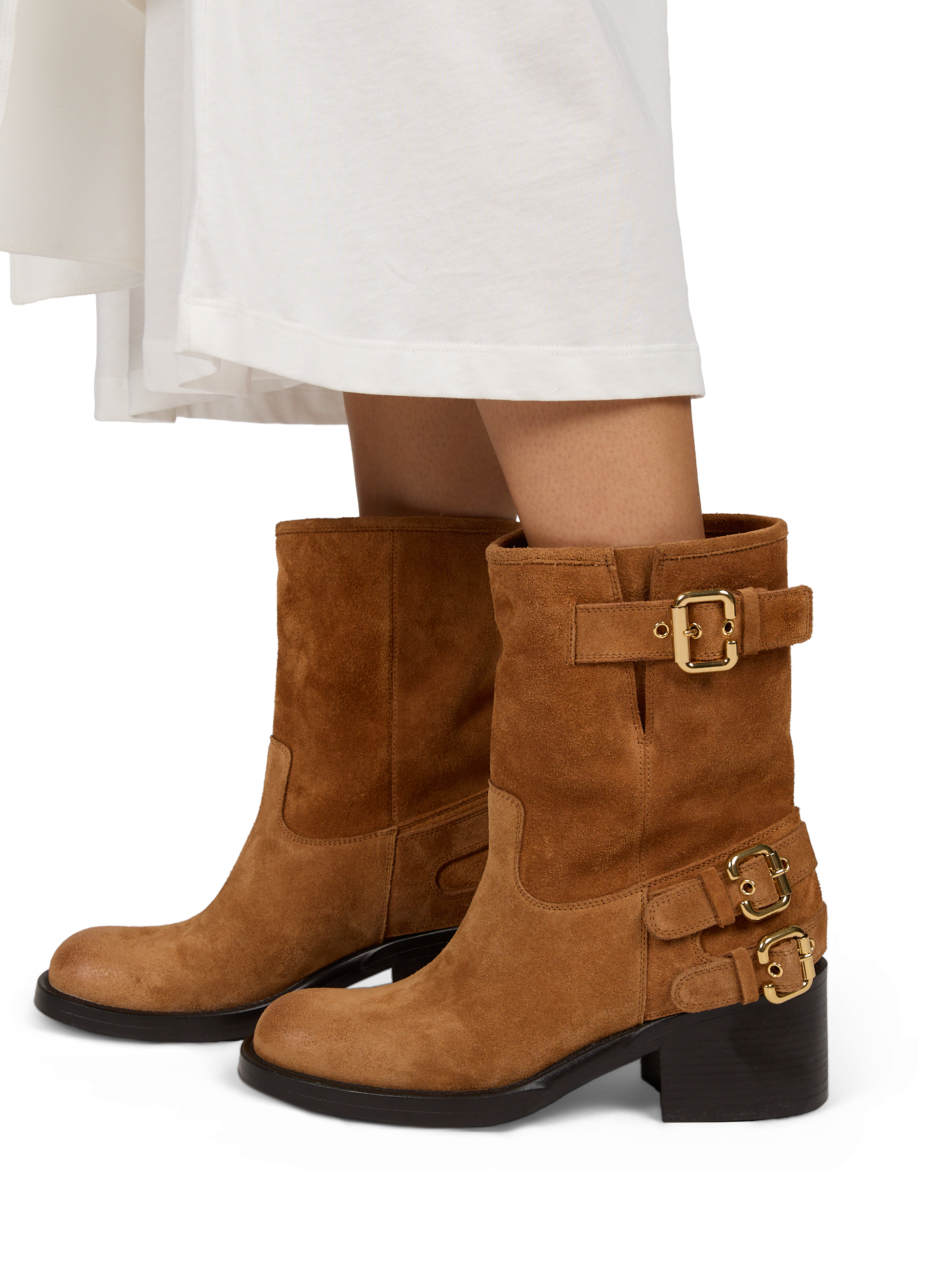 Dakota calf leather buckle ankle boots CHLOÉ Brown