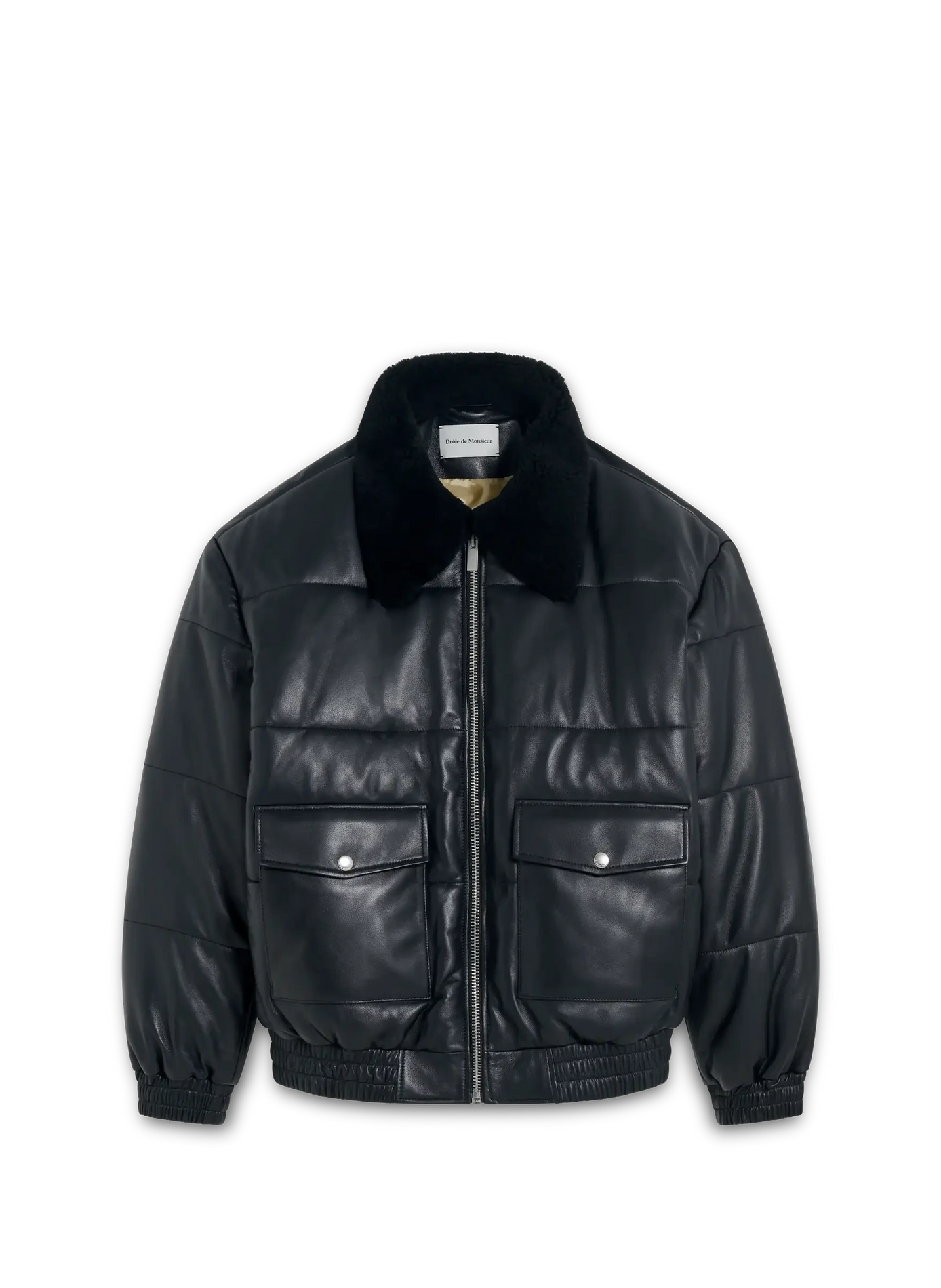 Le blouson cuir with a shearling collar DROLE DE MONSIEUR Black