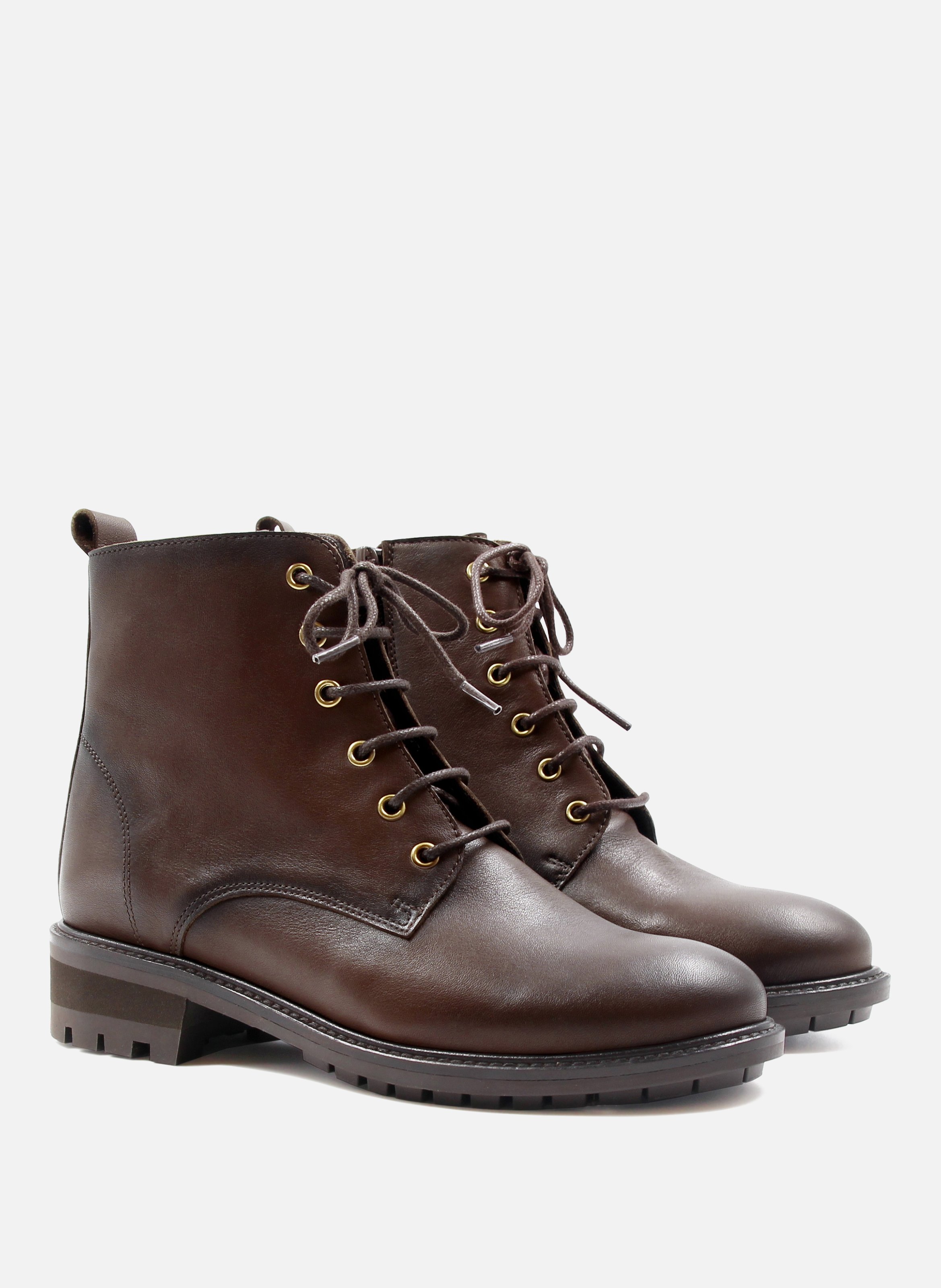 Bottines plates à lacet cuir lisse JULES & JENN Marron