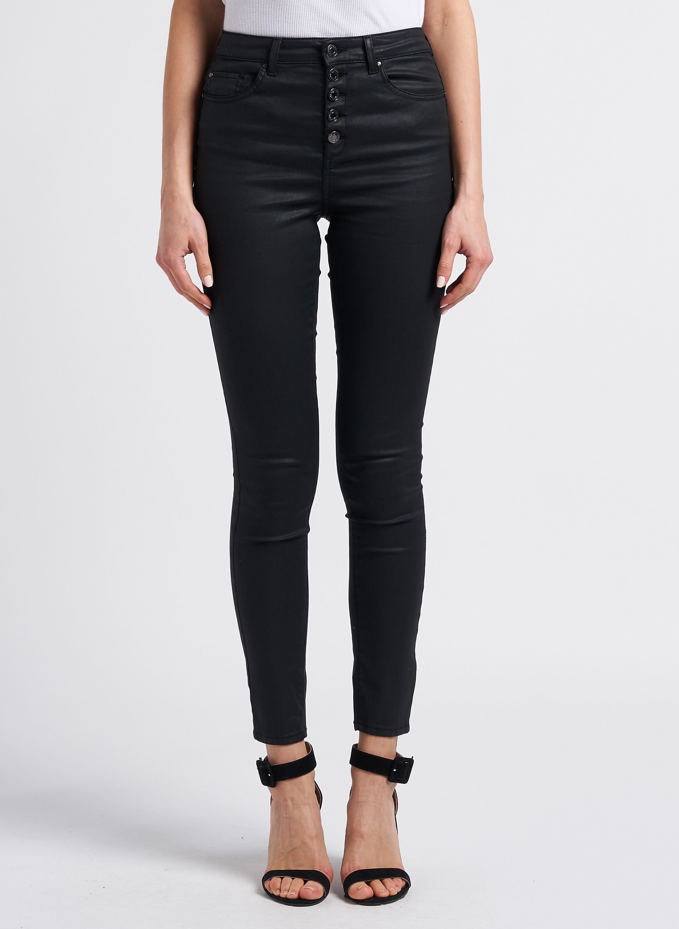 Jean enduit skinny taille haute en coton mélangé nina  Noir