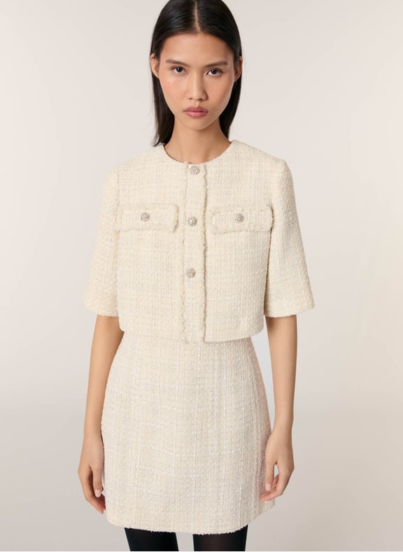 Robe courte col rond en coton mélangé Beige by MAJE MAJE Robe courte col rond en coton mélangé Beige