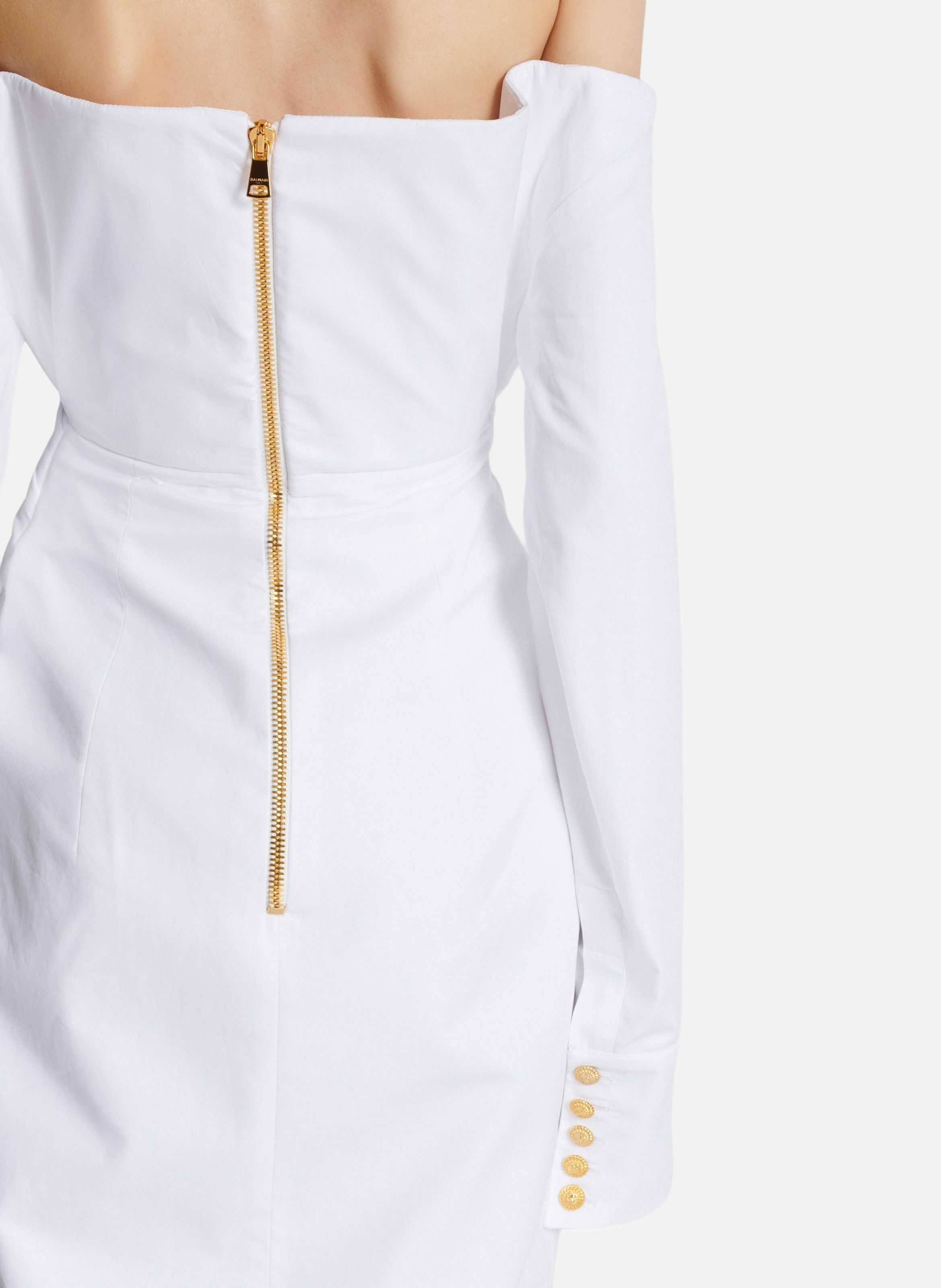 Robe bustier longue à manches longues en popeline BALMAIN Blanc