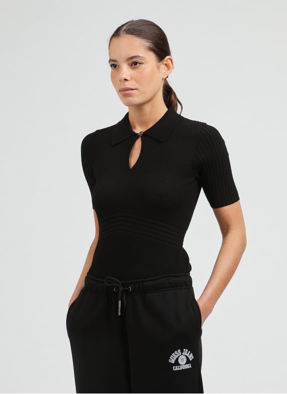 Ribbed polo shirt Black by GUESS GUESS Ribbed polo shirt Black