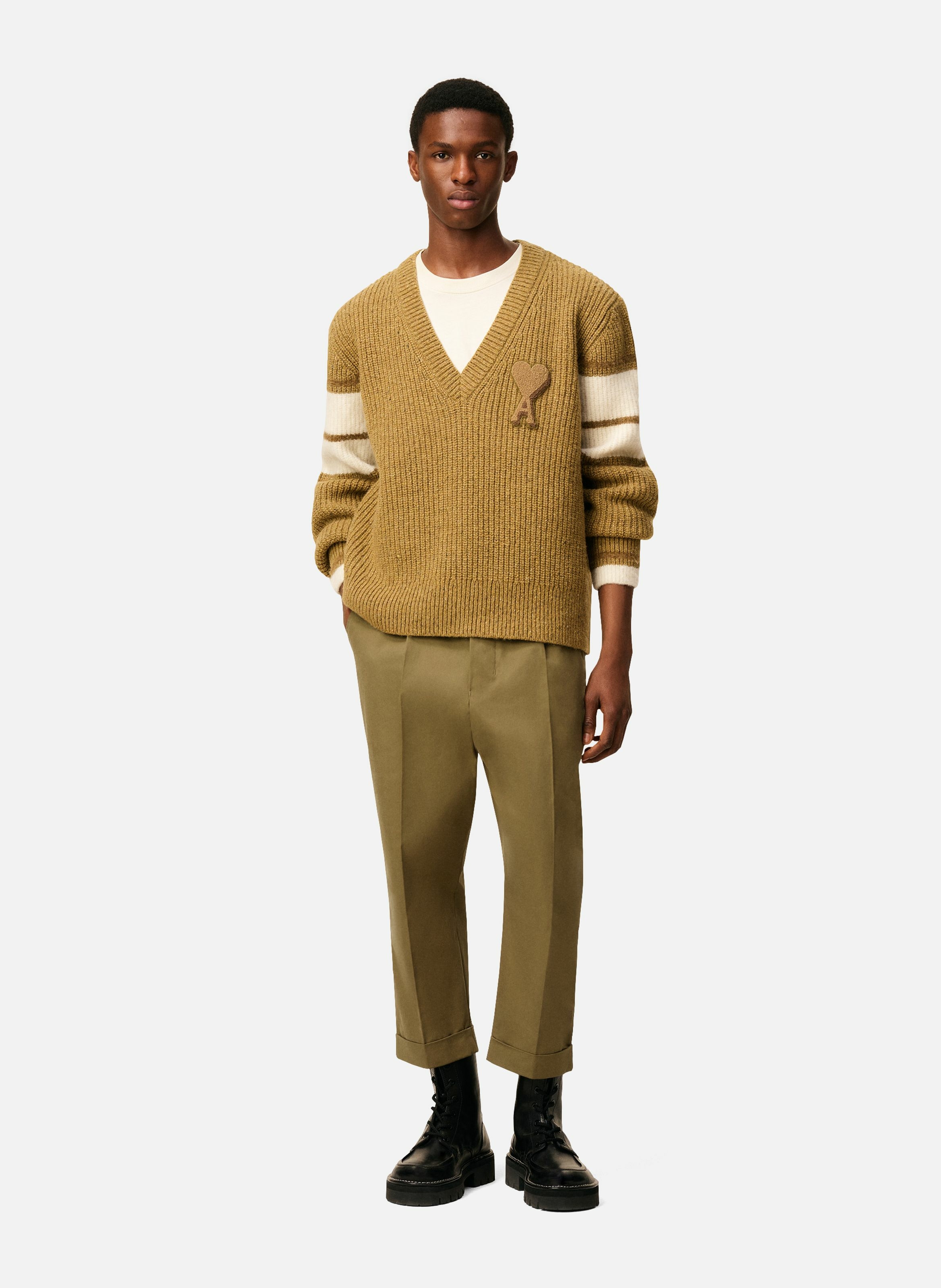 Pantalon carotte coupe oversize en coton AMI PARIS Vert