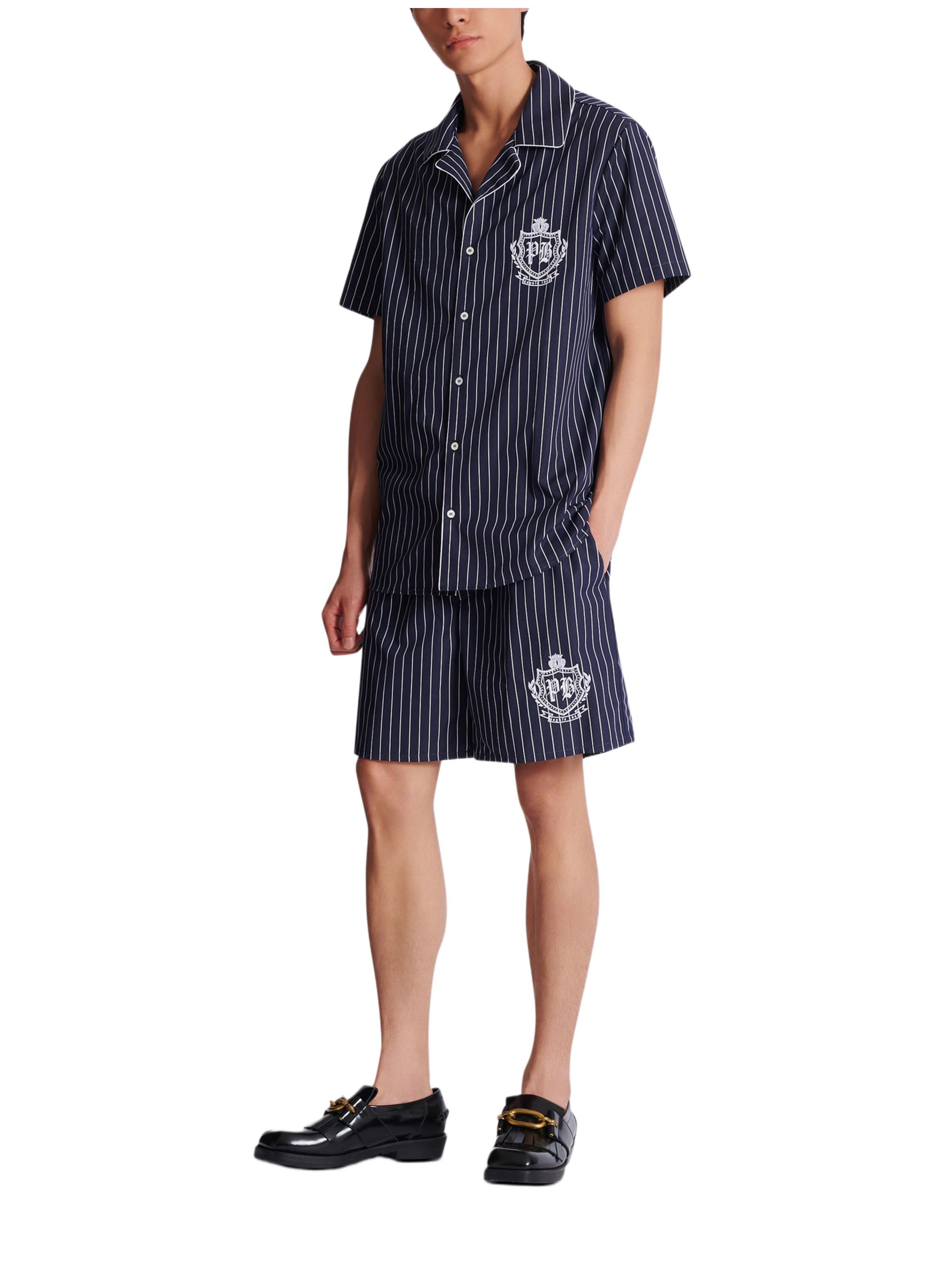 Short de pyjama en popeline à rayures BALMAIN Bleu