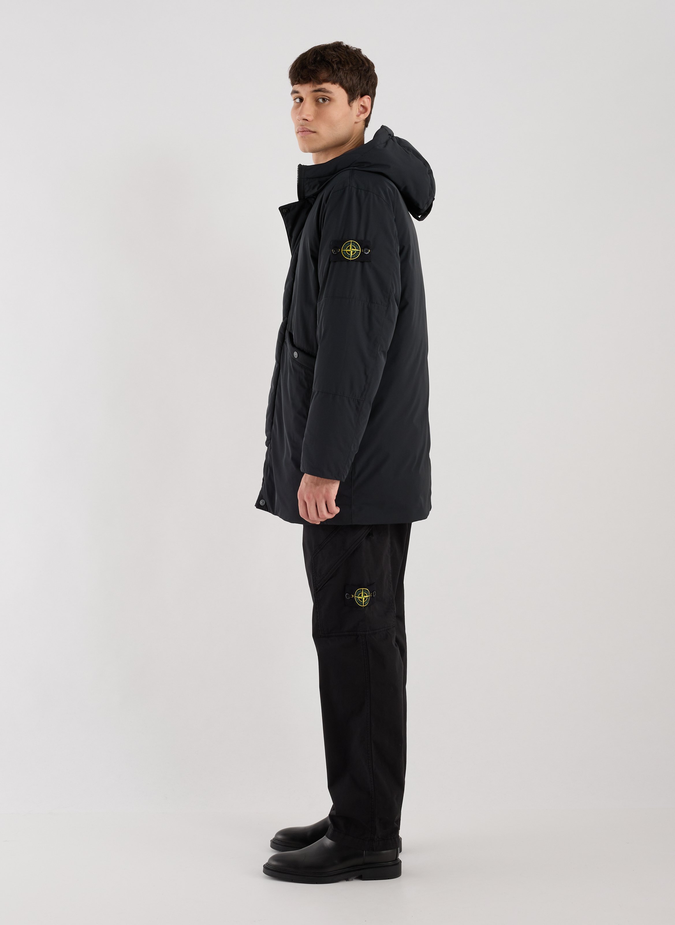 Hooded coat  STONE ISLAND Black