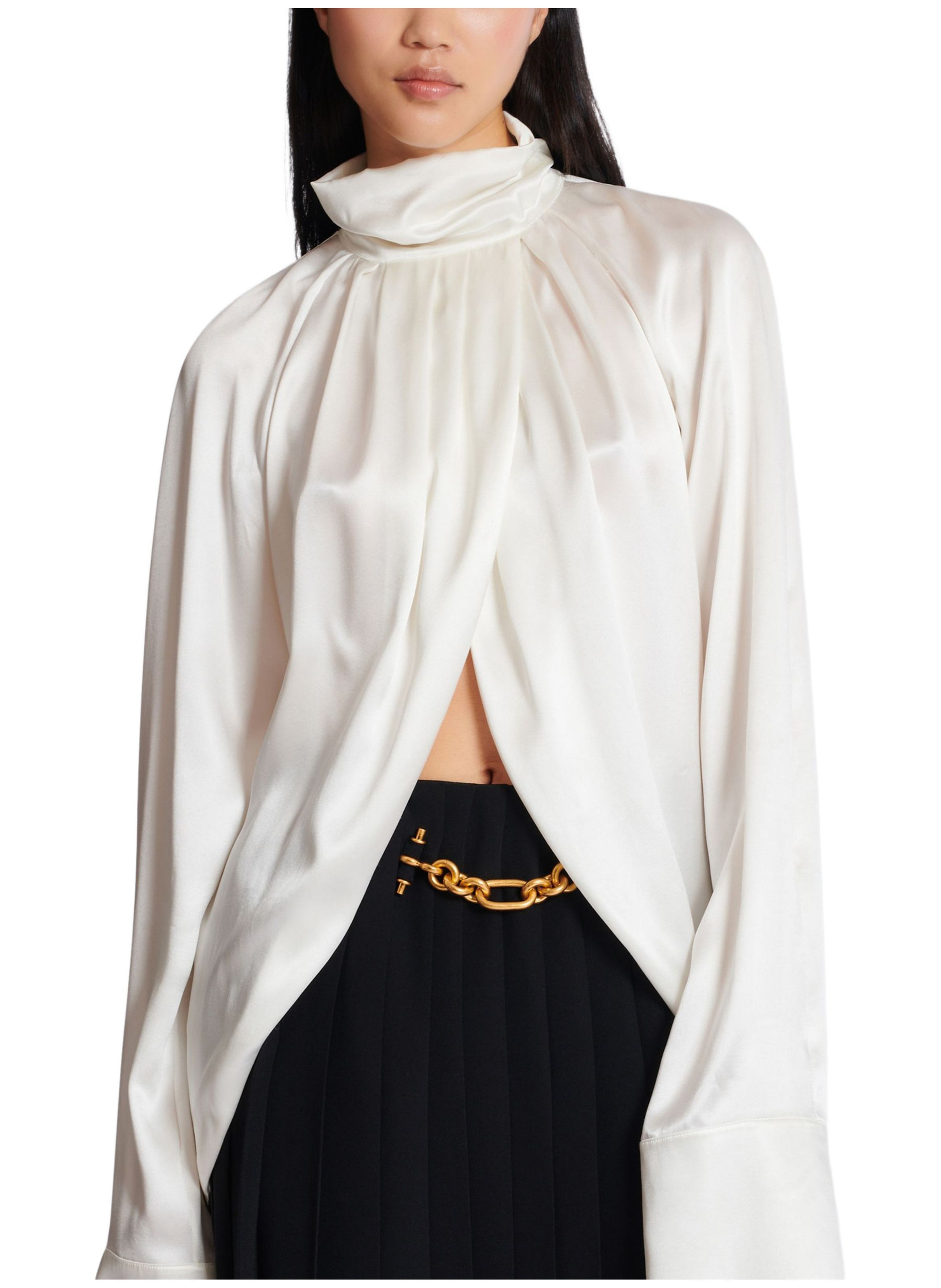 Blouse drapée en soie BALMAIN Blanc
