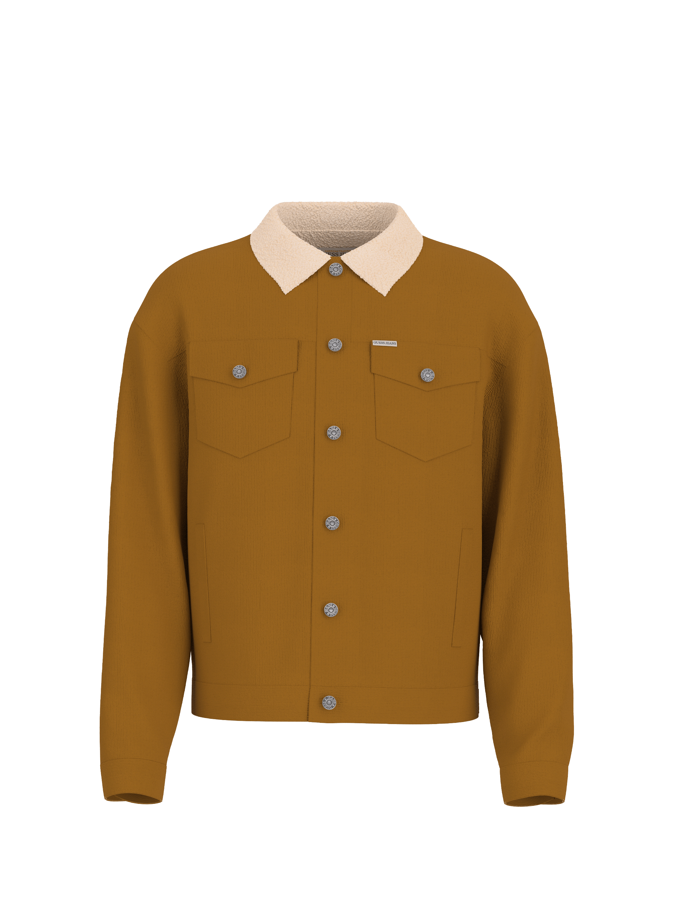 GUESS Straight corduroy cotton jacket Brown