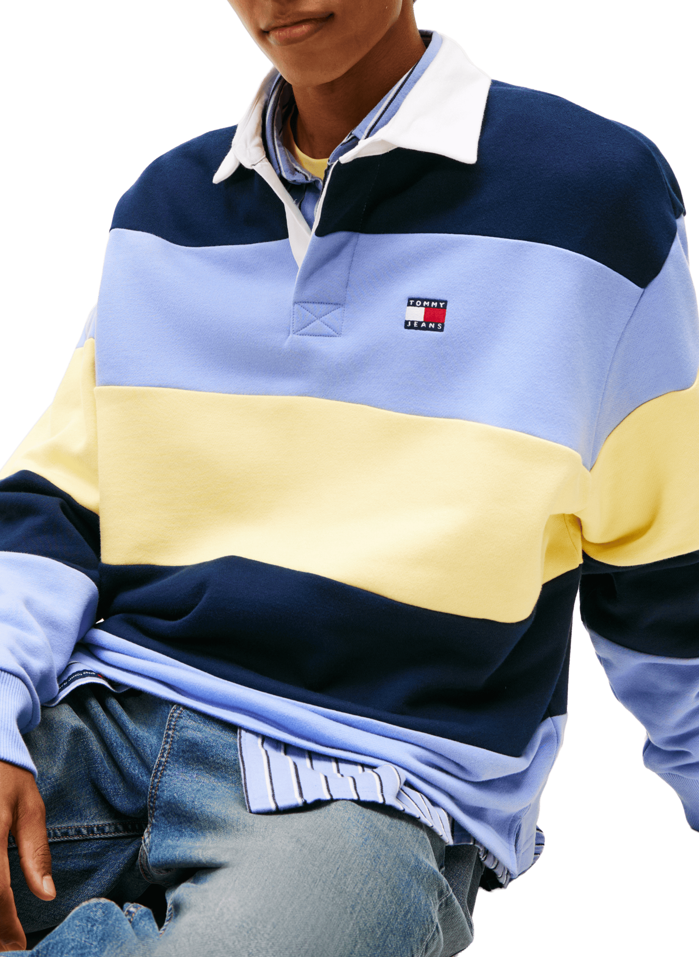 Long-sleeved striped cotton polo shirt TOMMY HILFIGER Blue
