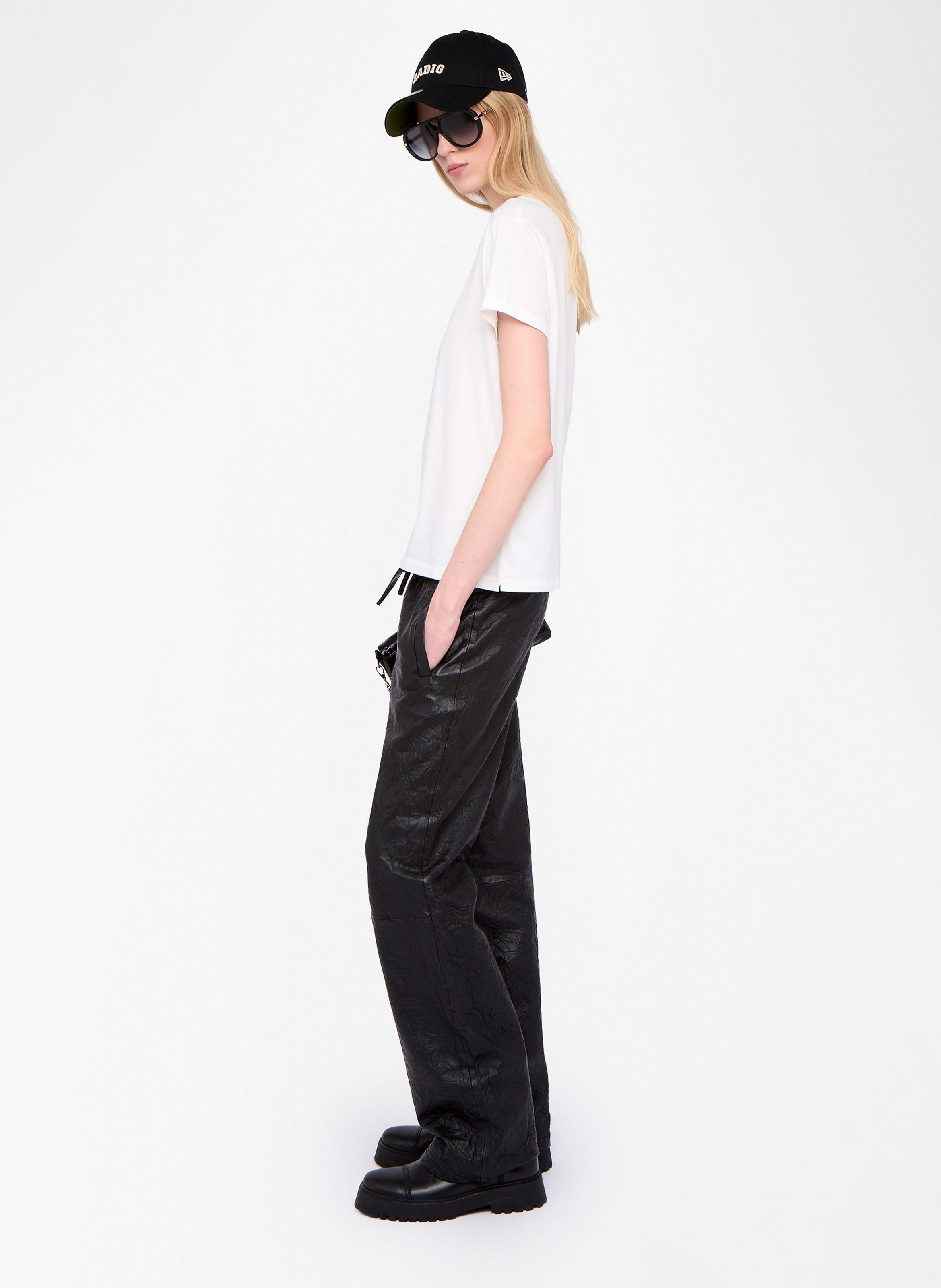 Tee-shirt droit col rond en coton walk Blanc