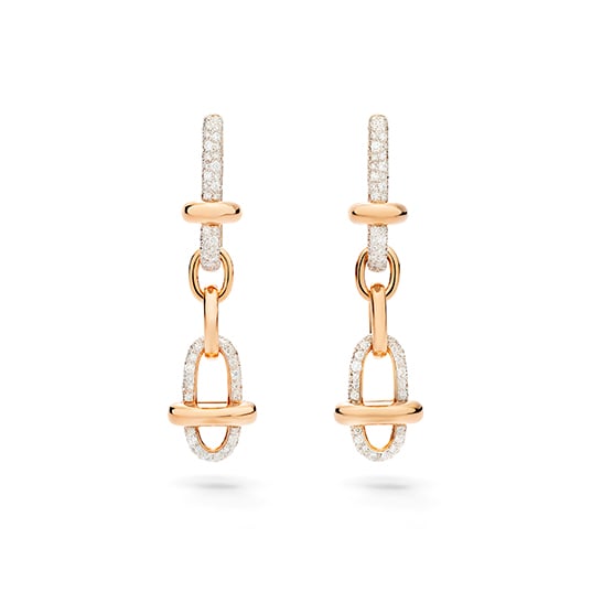 Pomellato Iconica Printemps, bijoux or rose et diamants, collier Pomellato luxe, boucles d’oreilles chaîne diamants, joaillerie milanaise contemporaine
