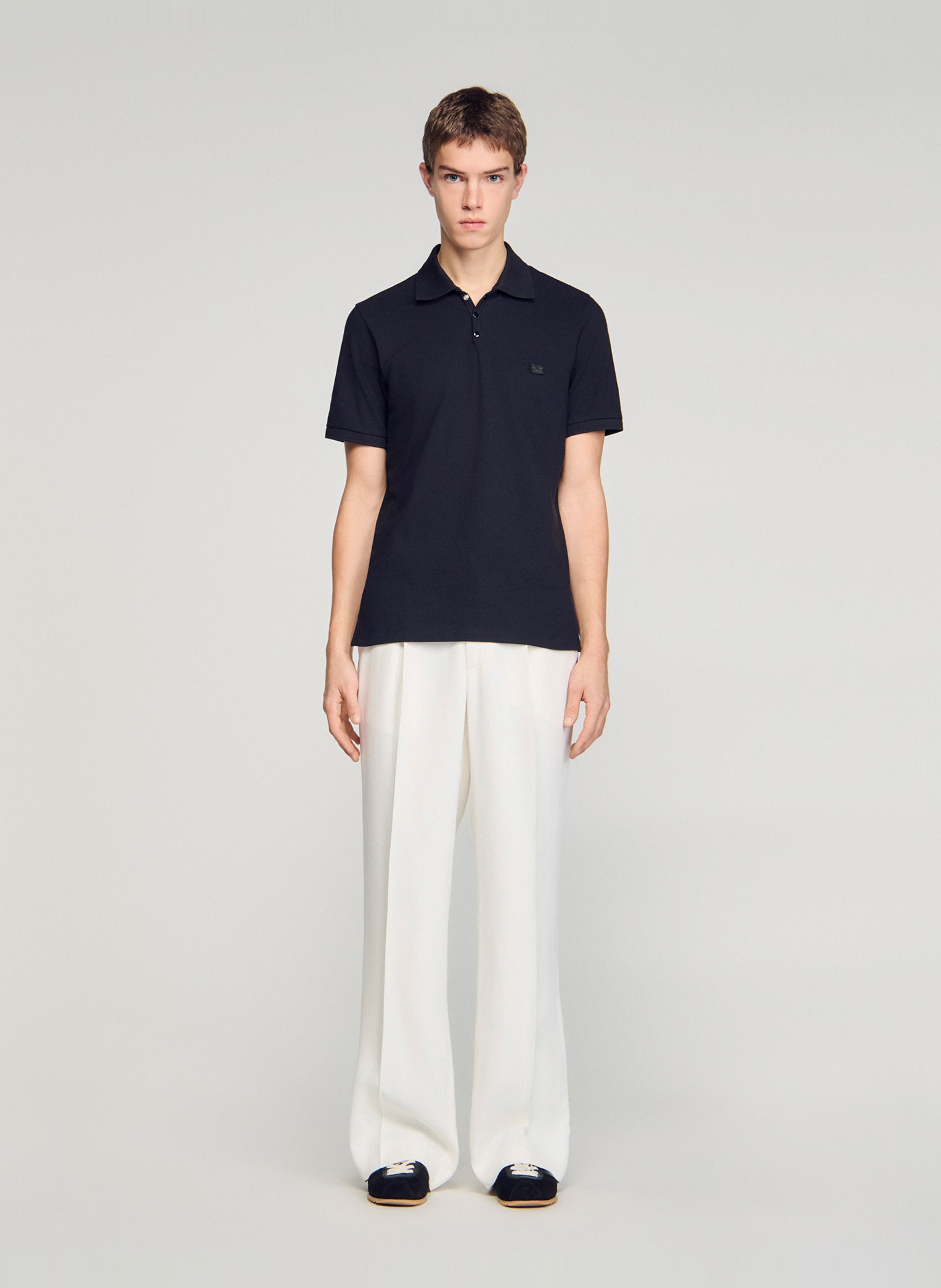 Polo droit en coton SANDRO Noir
