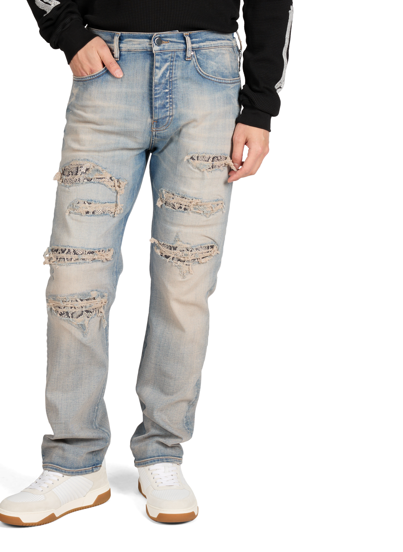 Jean droit Snake Stud en coton mélangé AMIRI Bleu