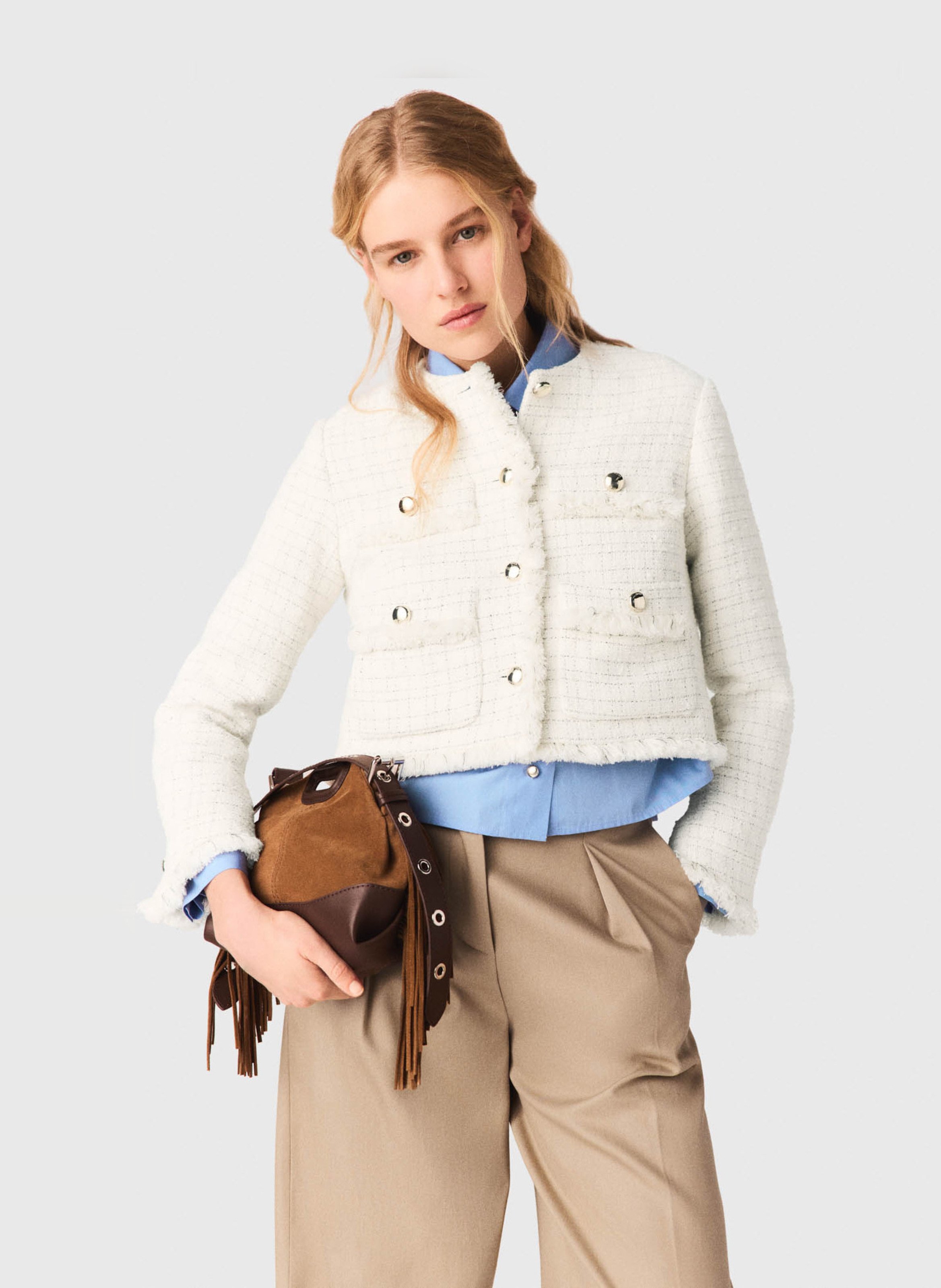 Veste col rond en coton mélangé MAJE Beige