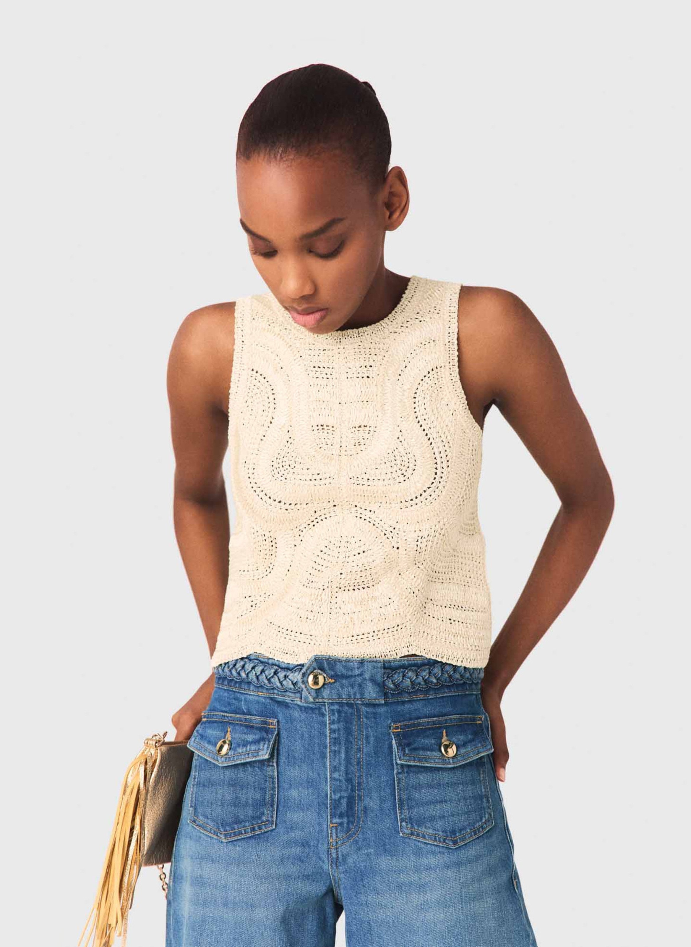 Top droit en crochet MAJE Beige