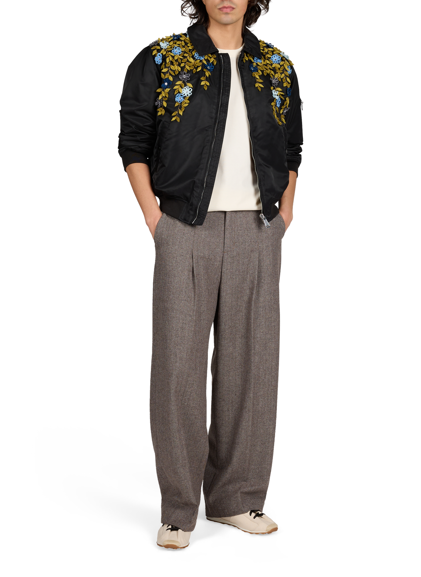 Schott x Benmoyal - Bomber brodé à fleurs BENJAMIN BENMOYAL Black