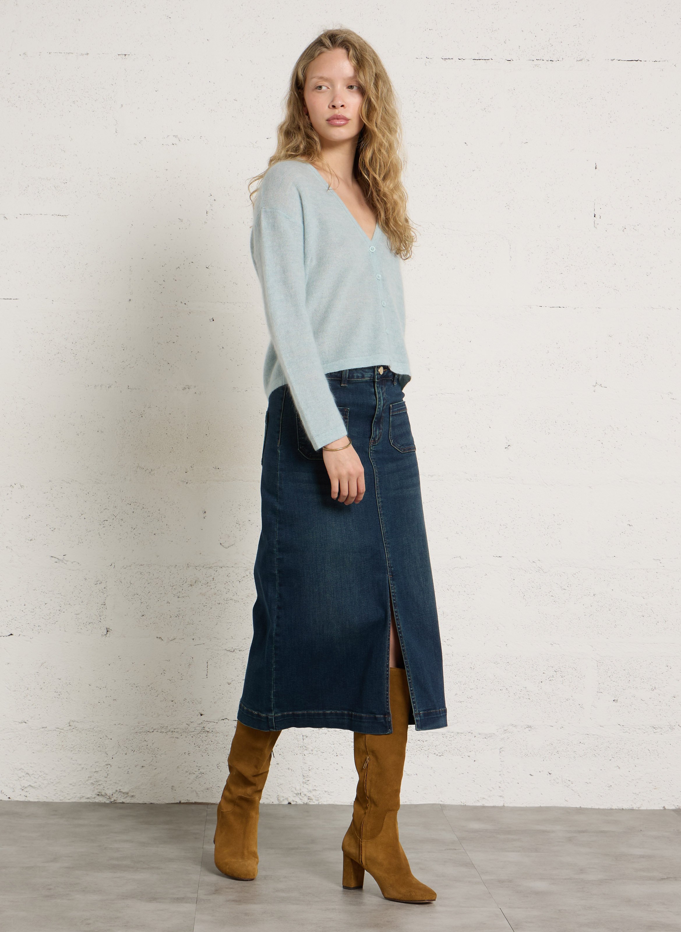 Gilet droit col v en maille paolo MAISON 123 Bleu