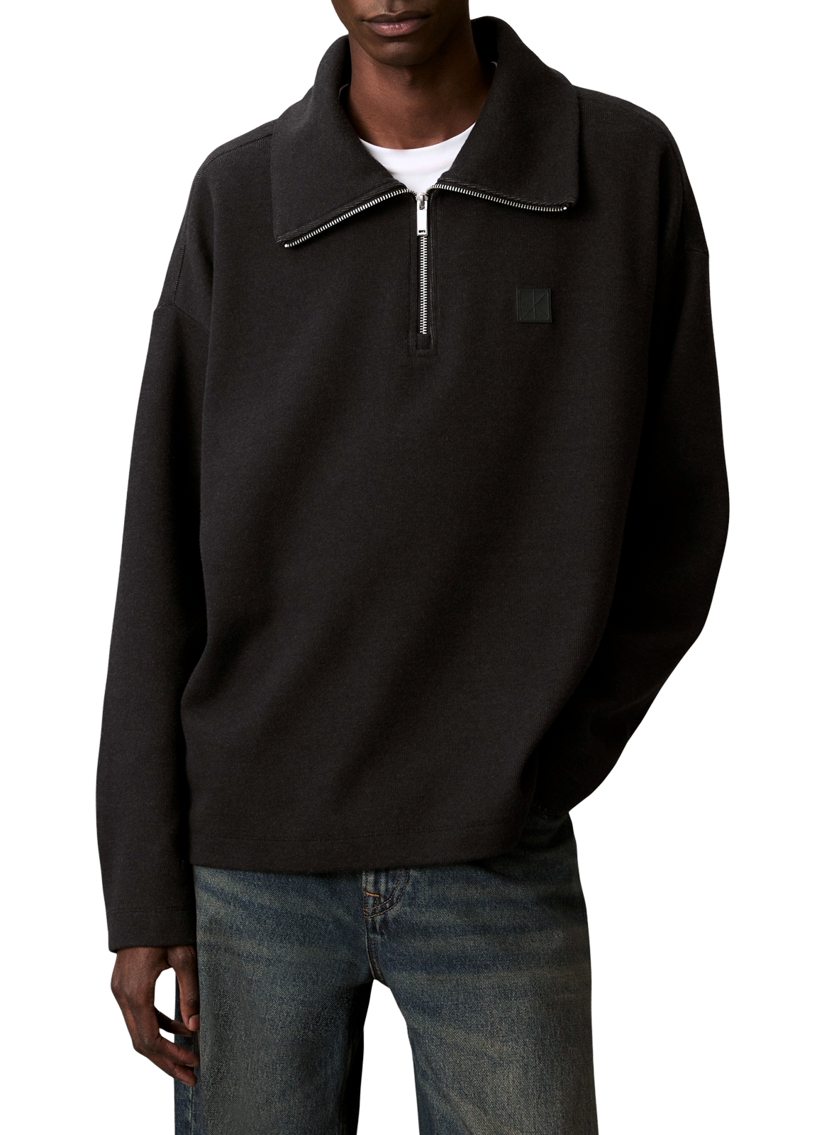 Sweat droit à col zippé en coton mélangé CALVIN KLEIN Noir