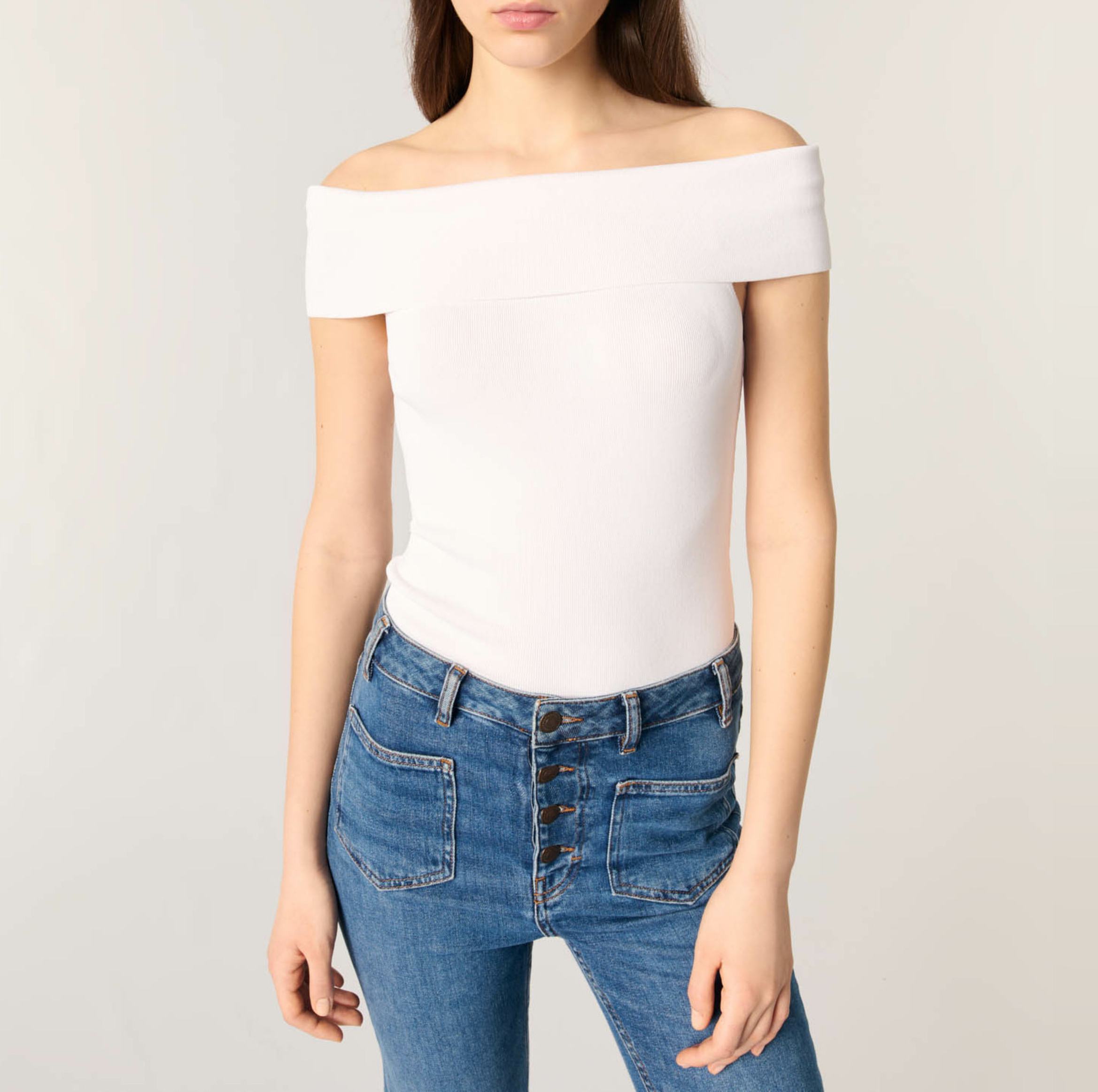 Top col bardot MAJE Blanc