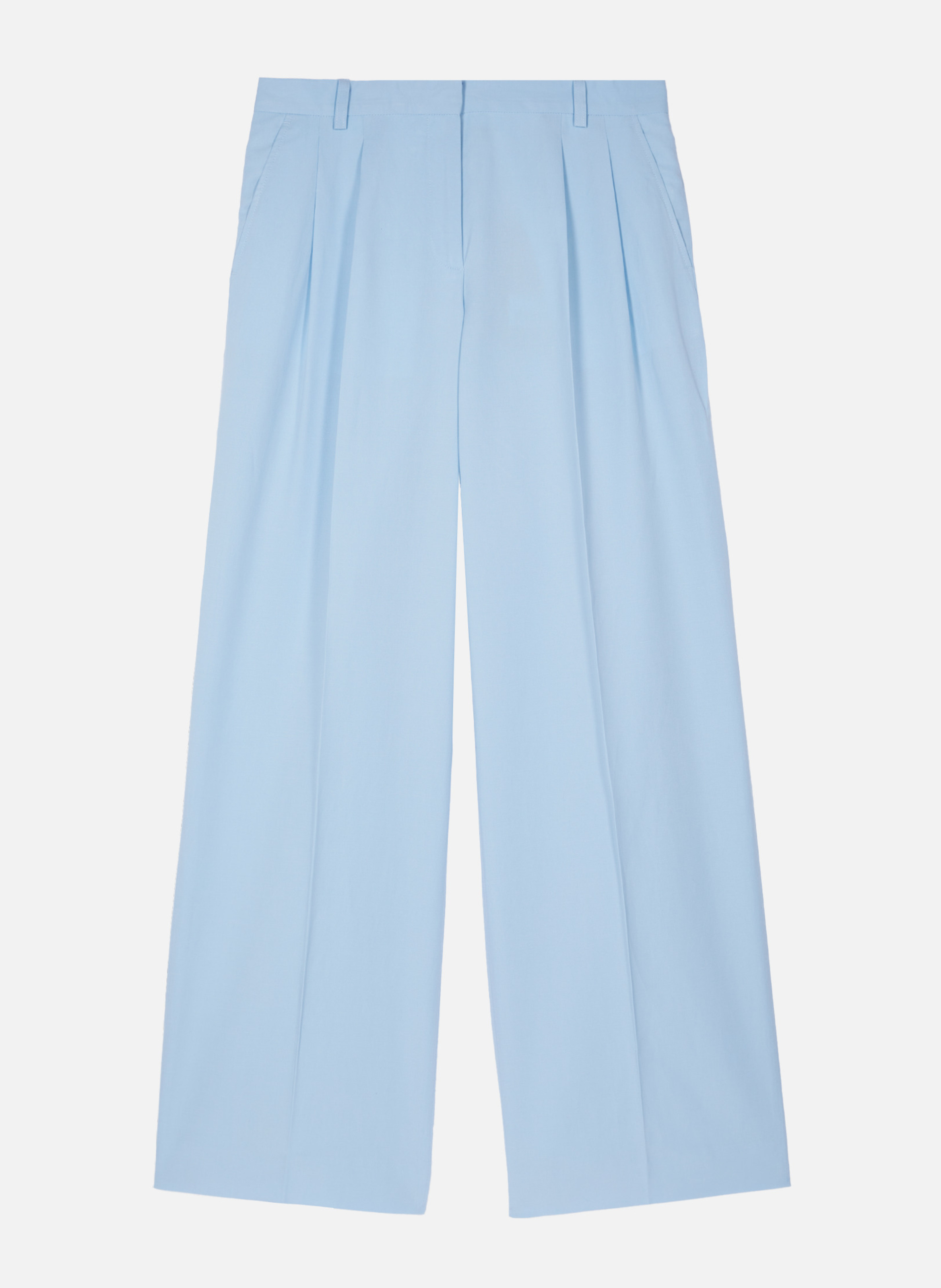 Pantalon de tailleur à pinces large en lin et coton THE KOOPLES Bleu