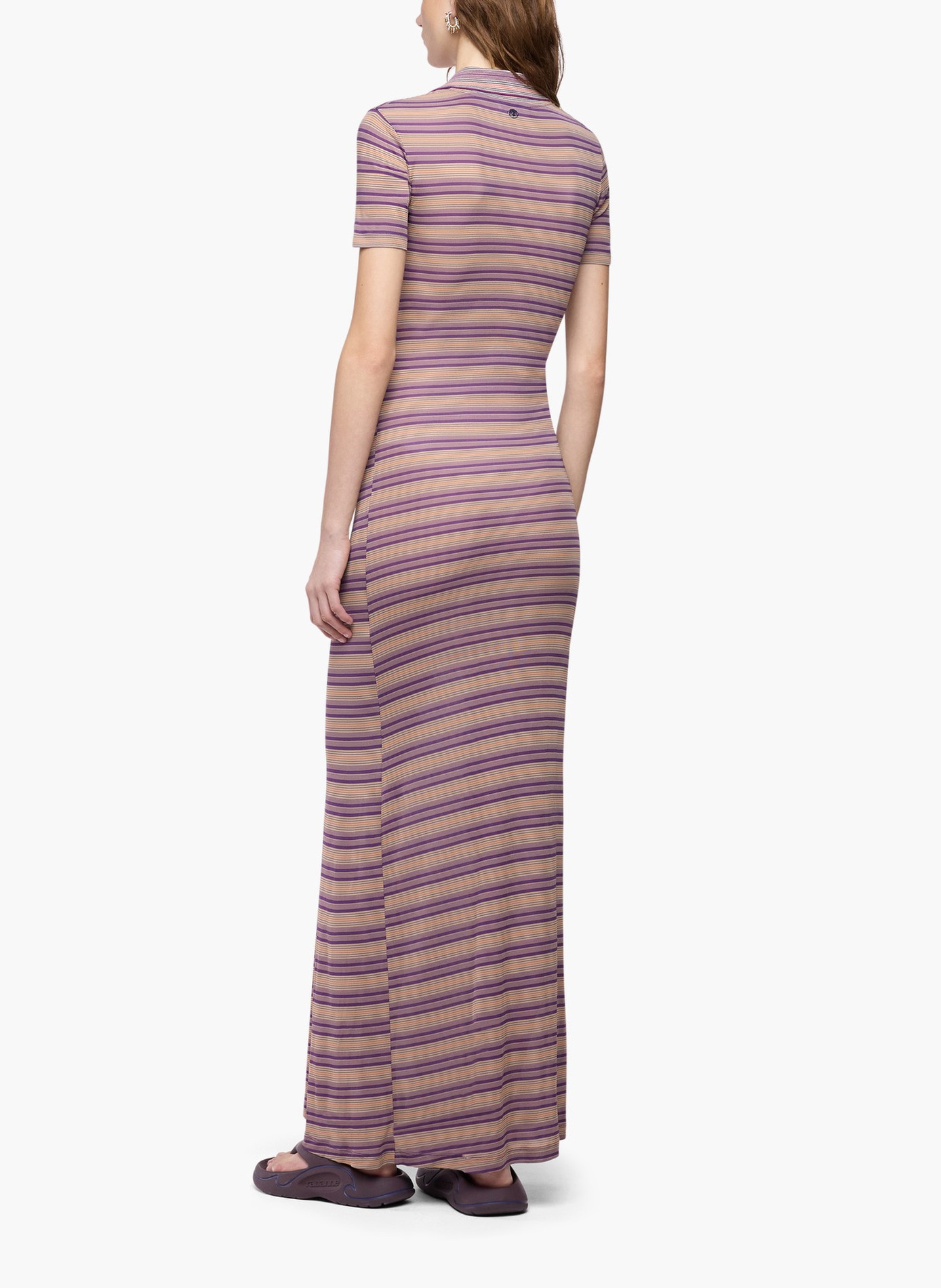 Longue robe piercing en jersey viscose rayé RABANNE Violet