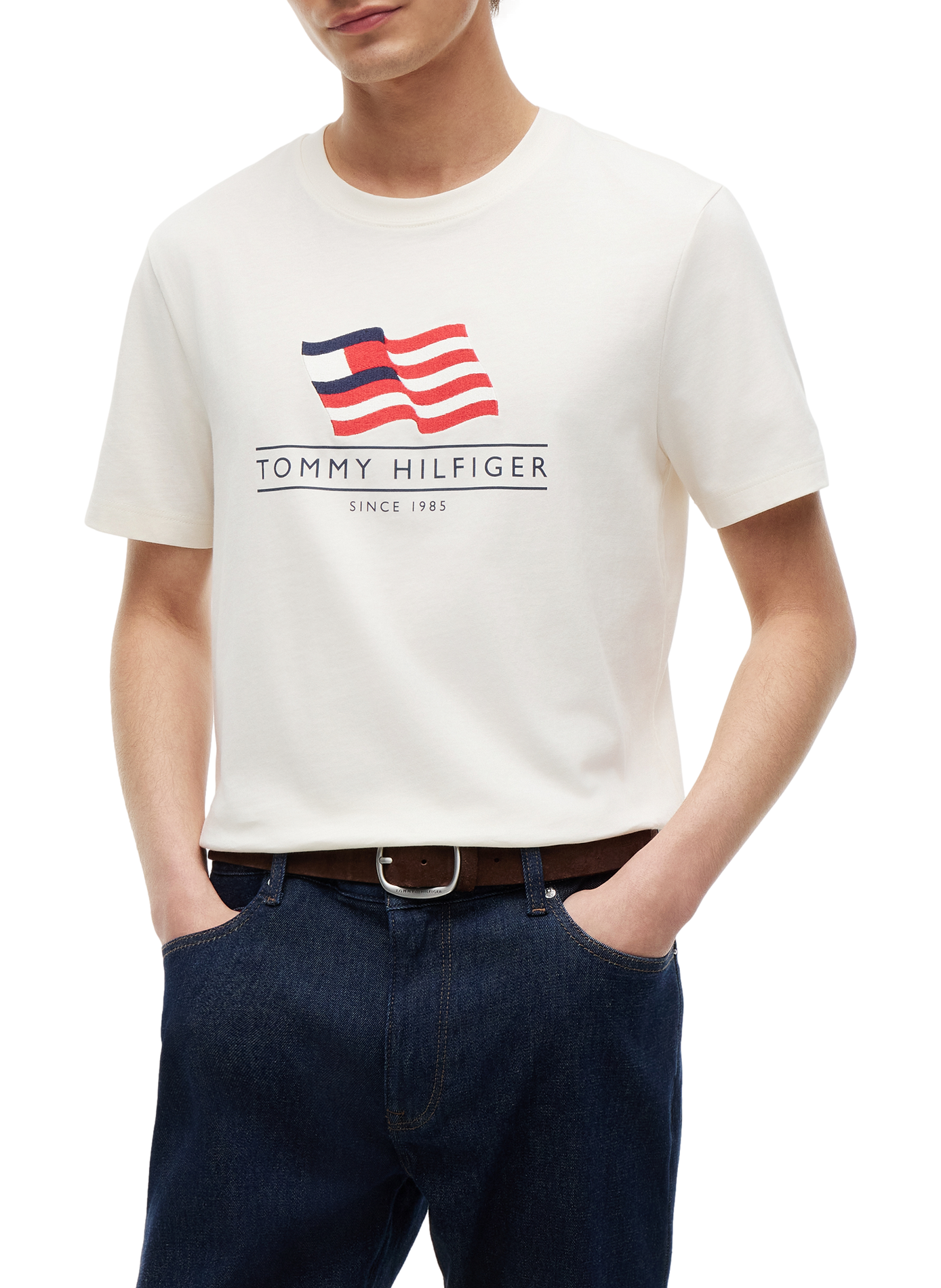 Cotton T-shirt with flag motif and logo TOMMY HILFIGER Beige