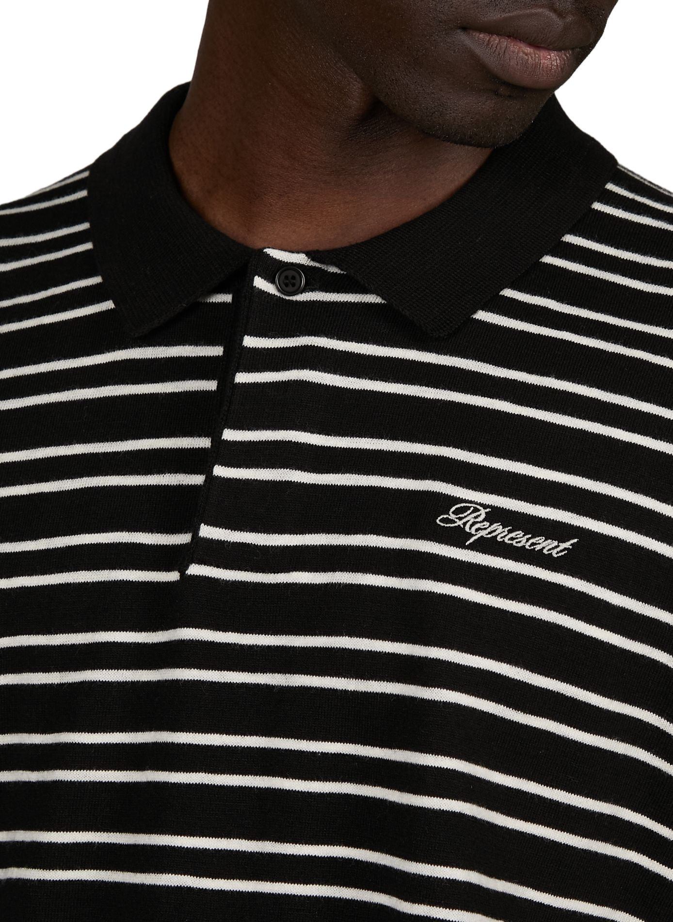 Striped polo in cotton and linen knit REPRESENT Black